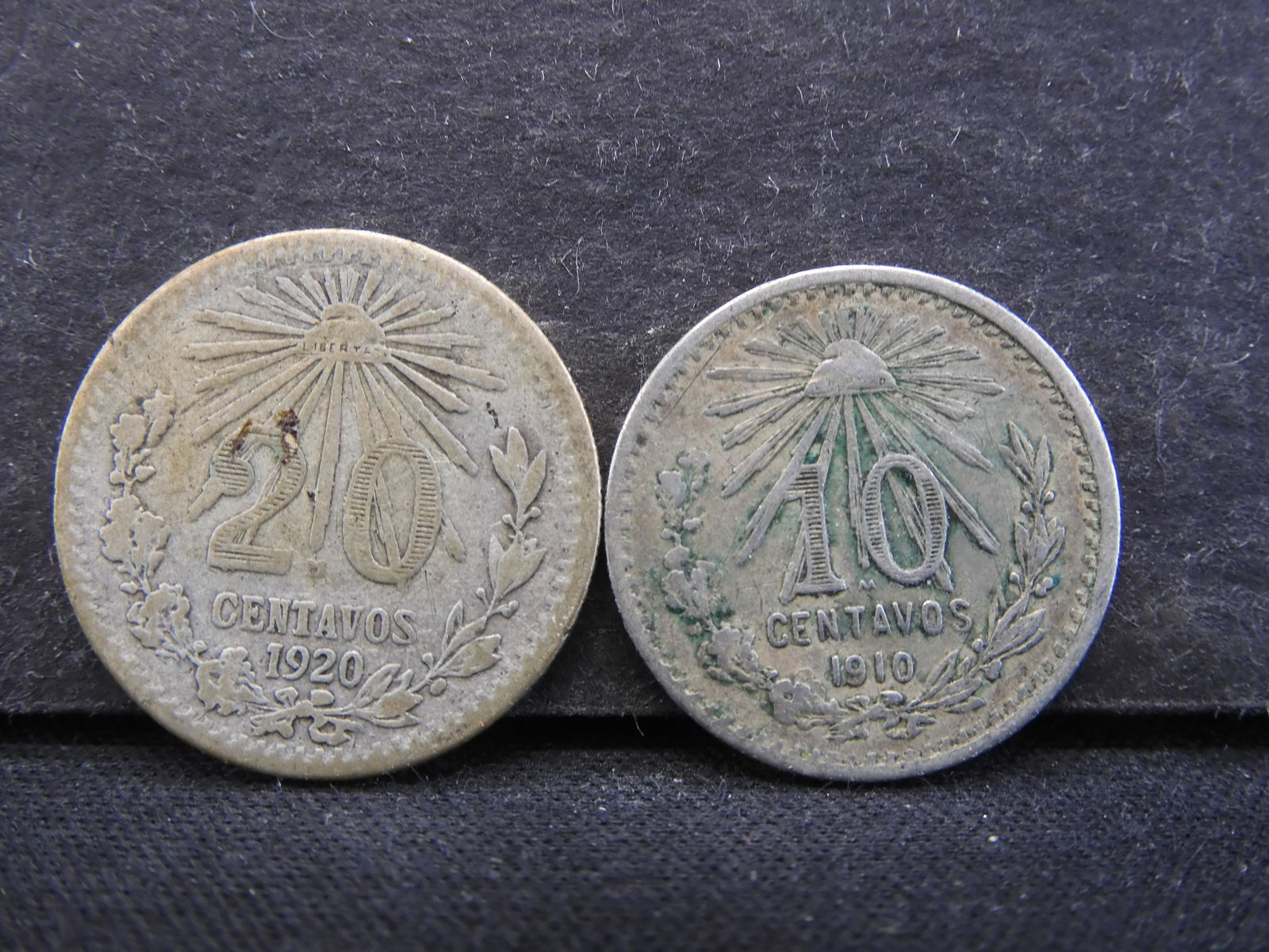 1910- 10 Centavos 80% Silver & 1920 -20 Centavos 72% (1 of 2)
