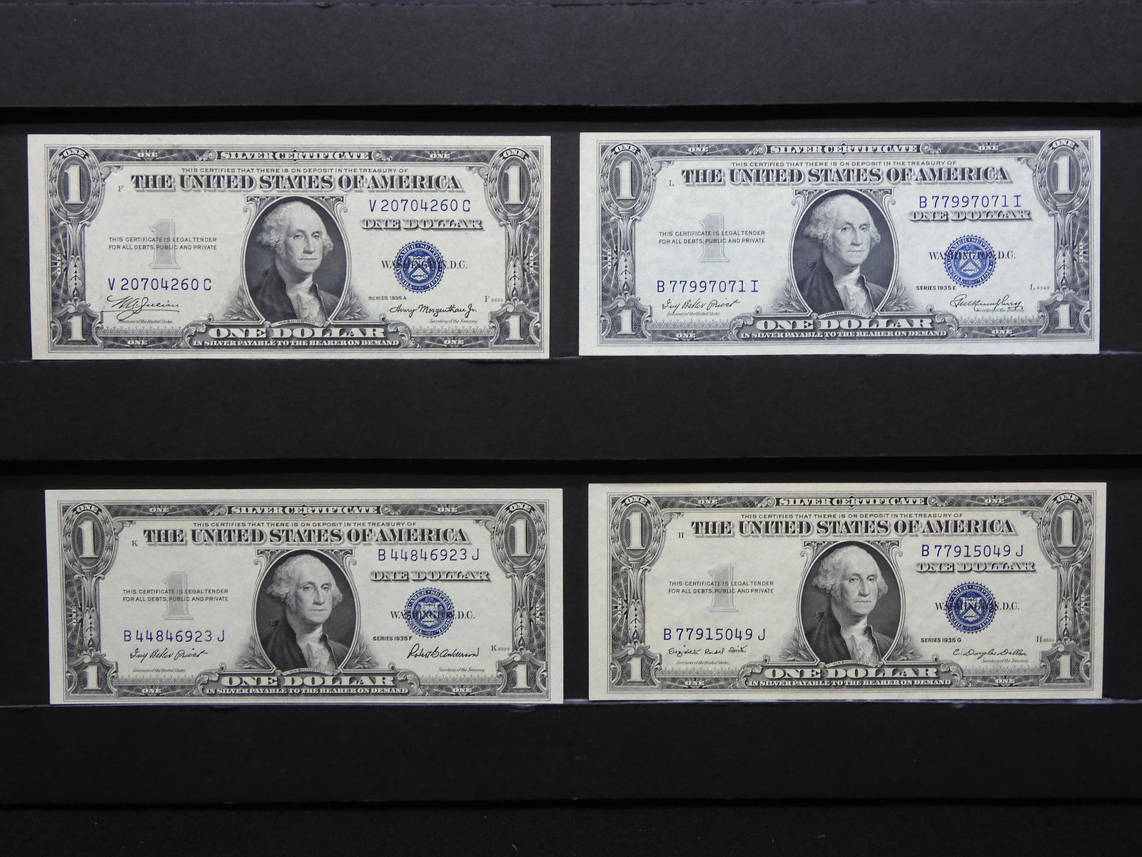 (4) 1935 $1 Silver Certificates:  1935 A, E, F, and G. (1 of 6)