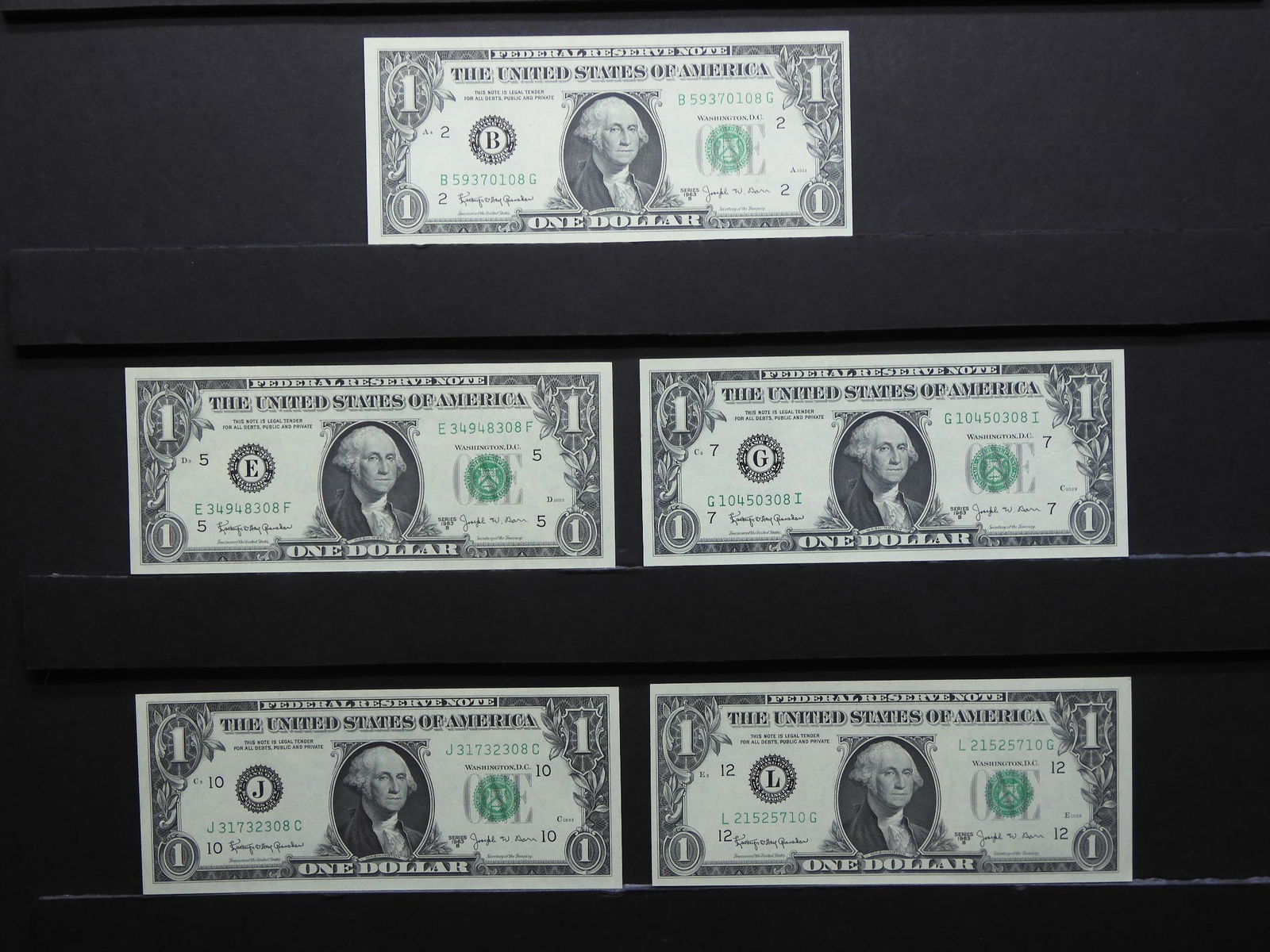 (5) 1963 B “BARR” Five District Complete Set:  B, C, G, (1 of 7)