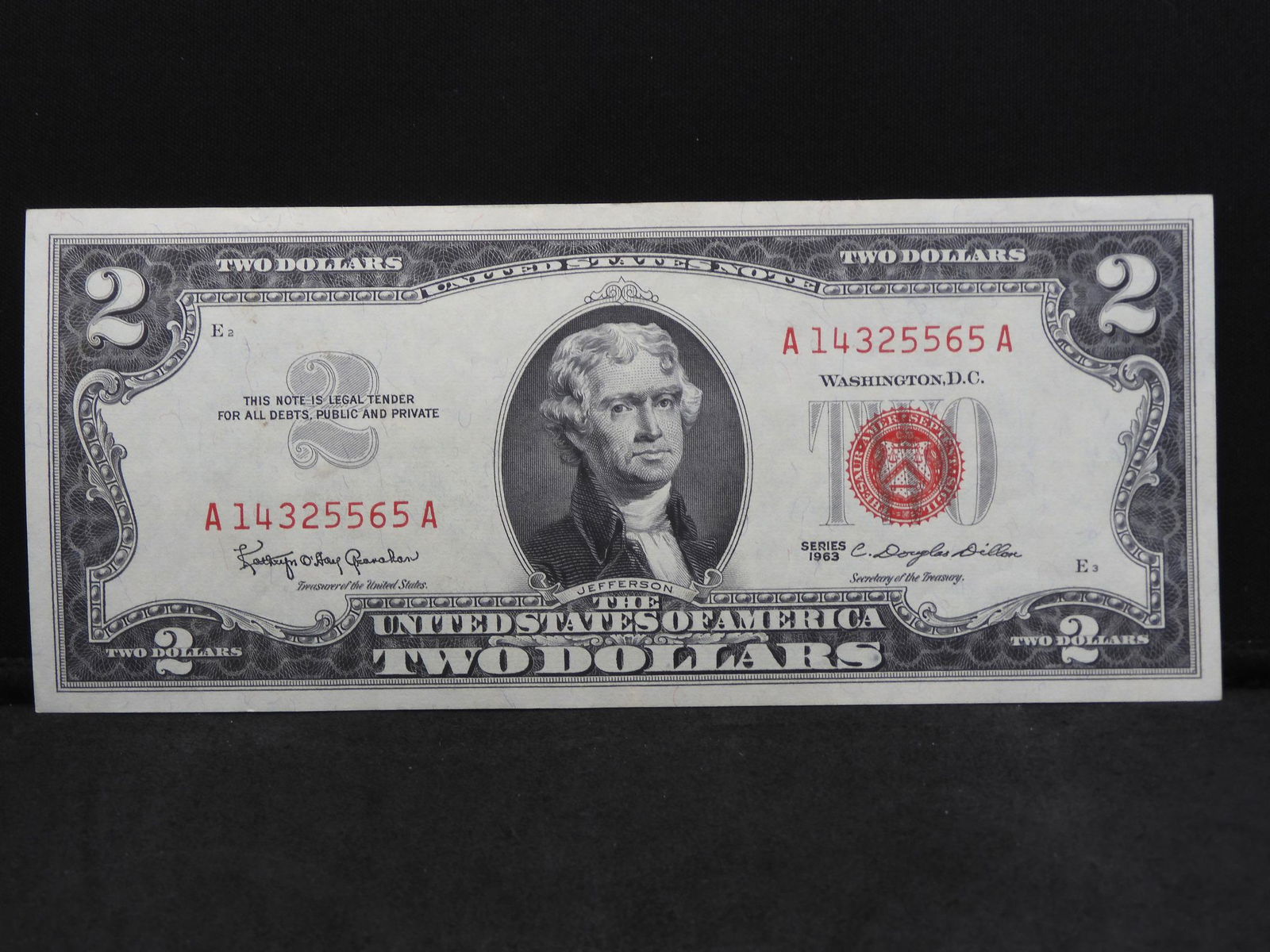 1963 Two Dollar US Note, Red Seal $2 Bill, Monticello,: 1963 Two Dollar US Note, Red Seal $2 Bill, Monticello, Nice Uncirculated!