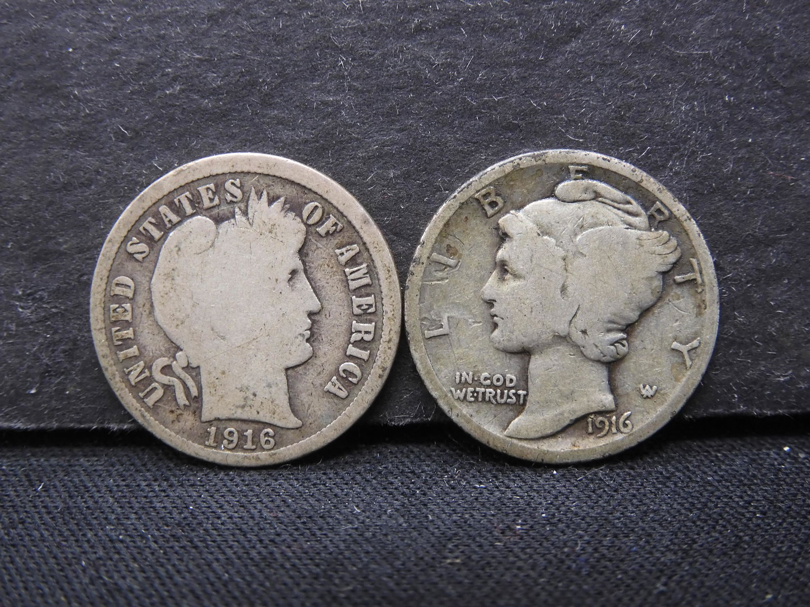 1916 Barber Dime Last Year of Issue & 1916 Mercury Dime (1 of 2)