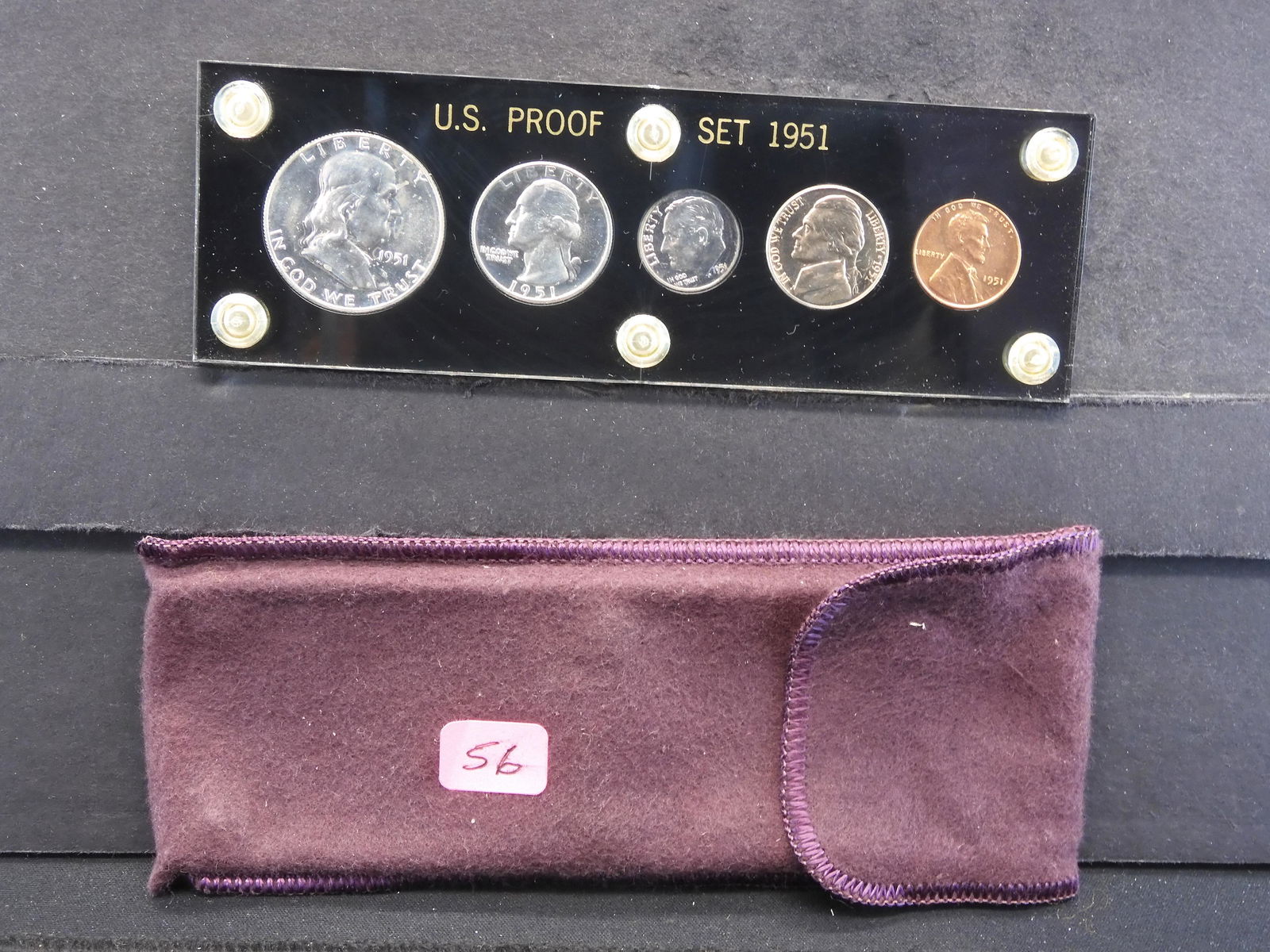 1951 Proof Set w/90% Silver Franklin Half Dollar, (1 of 3)