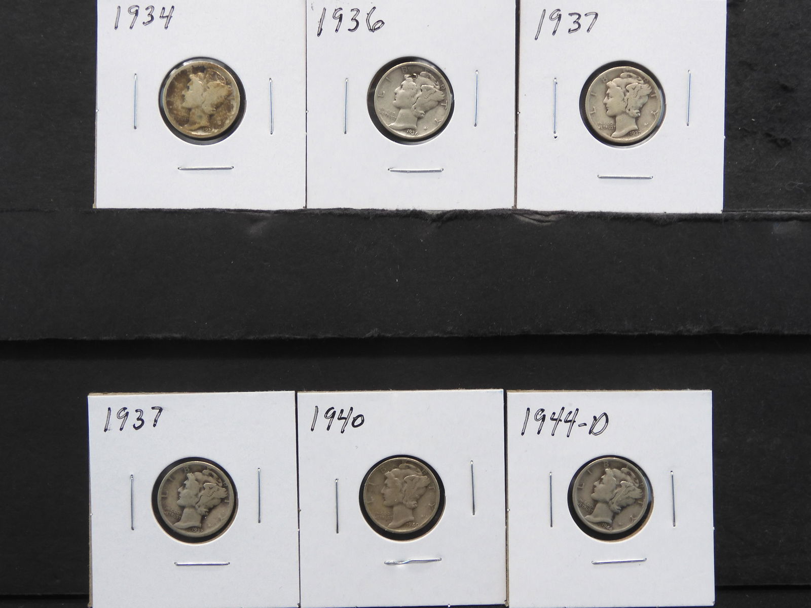 1934, 1936, 2-1937, 1940 & 1944-D Mercury Dimes (1 of 5)