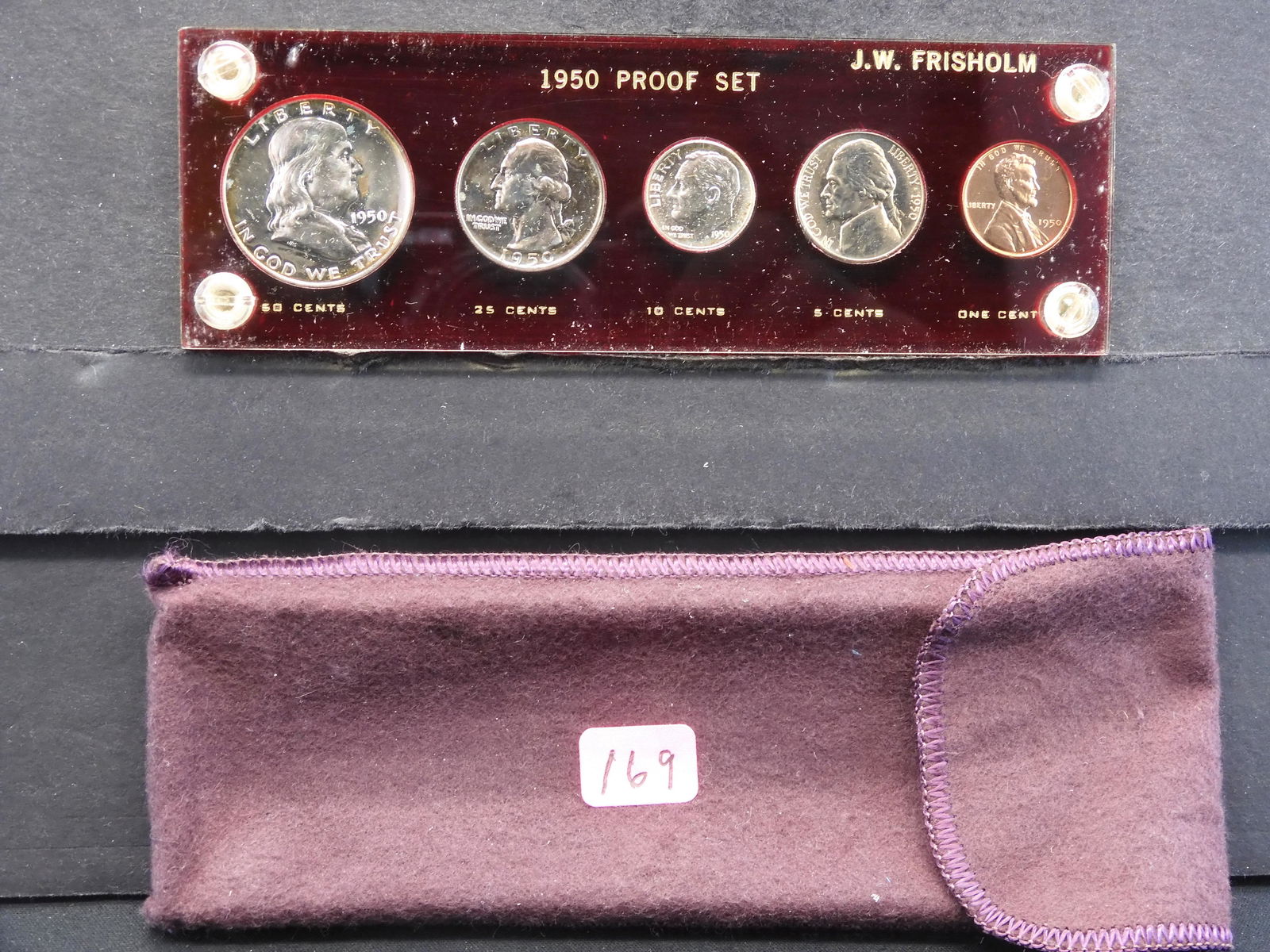 1950 U.S. Proof Set w/90% Silver Franklin Half Dollar, (1 of 3)