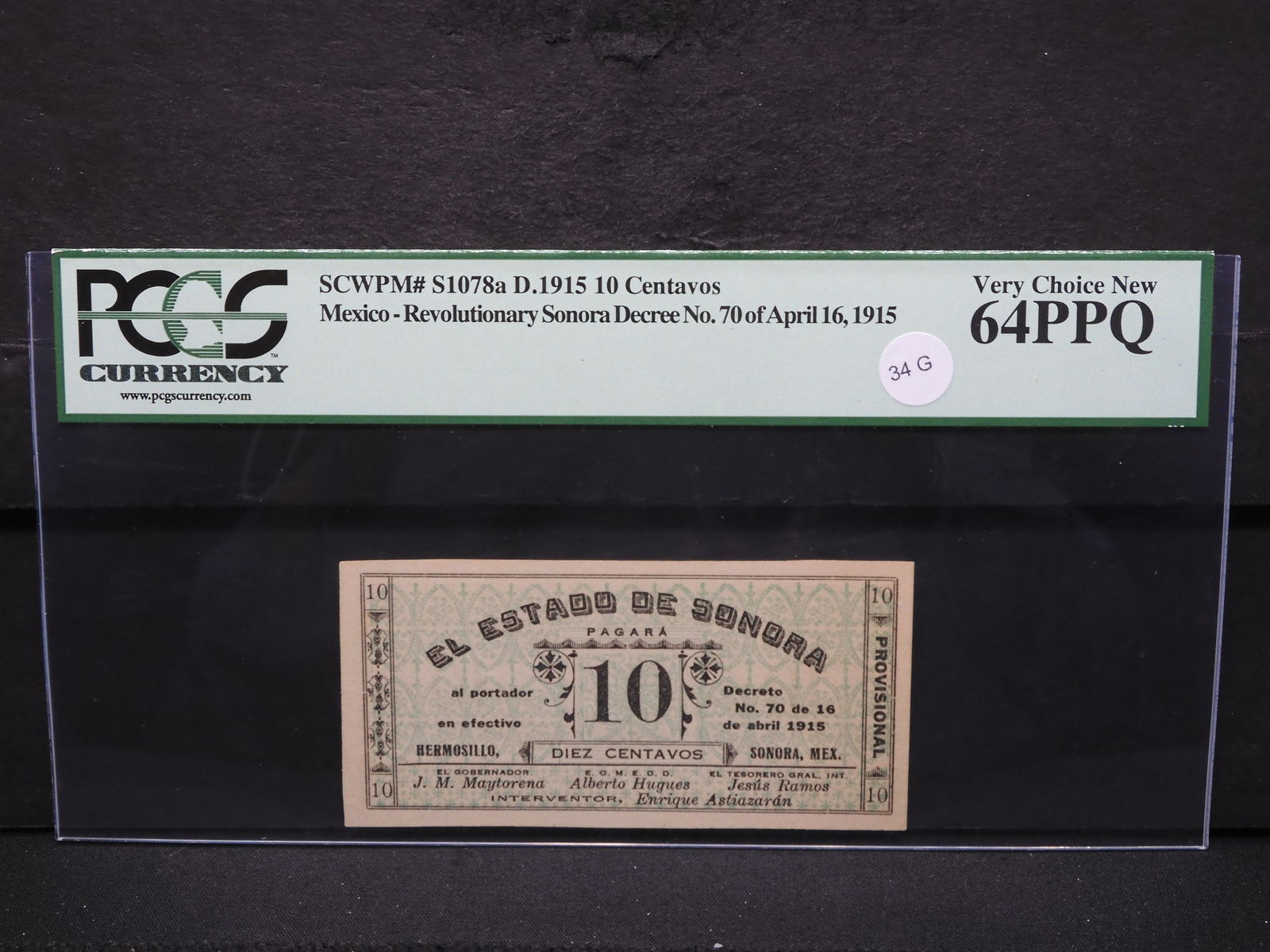 1915 Mexico-Revolutionary Sonora 10 Centavos.  PCGS (1 of 5)