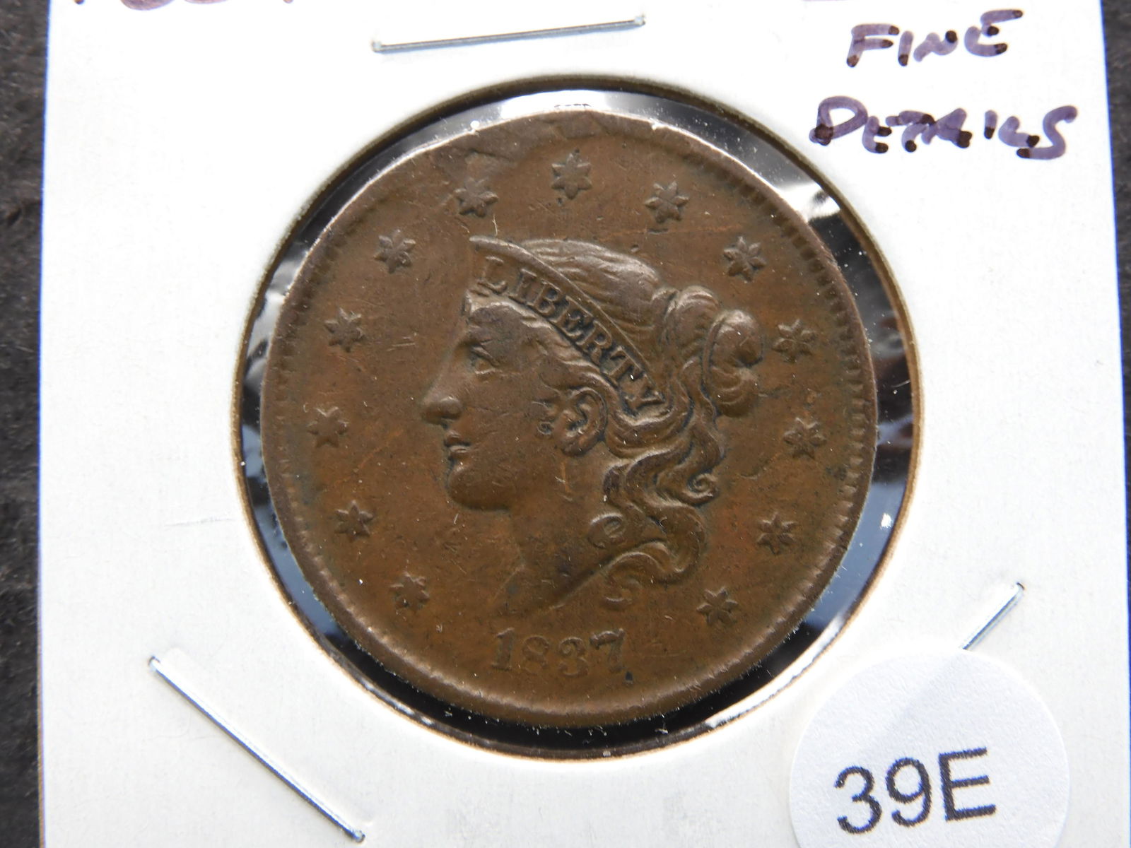 1837 Large Cent.  Fine Details. (1 of 3)