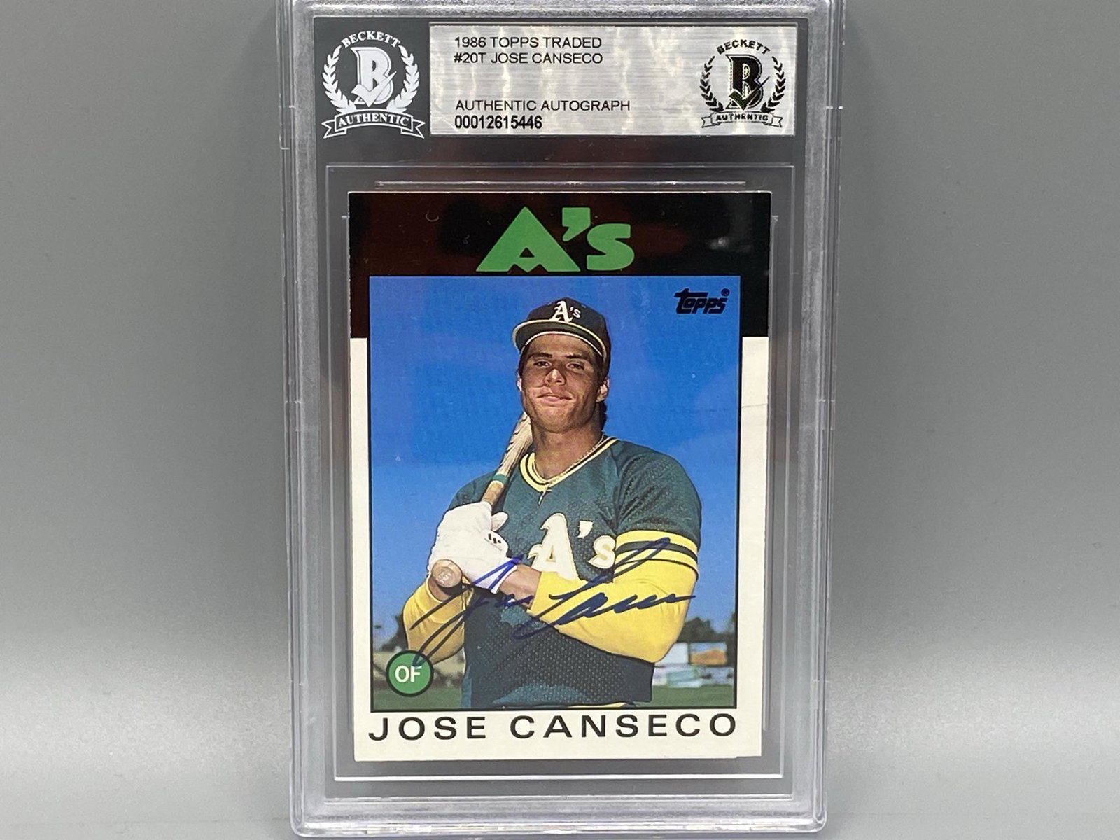 1986 Topps Traded Jose Canseco #20T Beckett Authentic: 1986 Topps Traded Jose Canseco #20T Beckett Authentic Autograph
