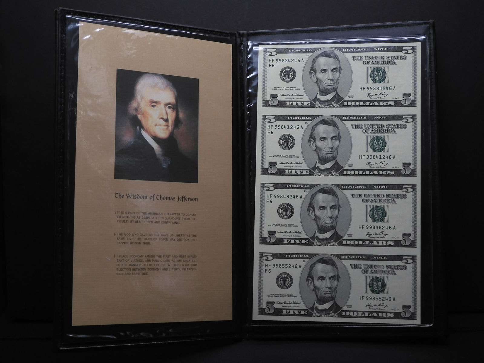 2006 - Five Dollar Uncut Sheet of 4 Federal Reserve (1 of 7)