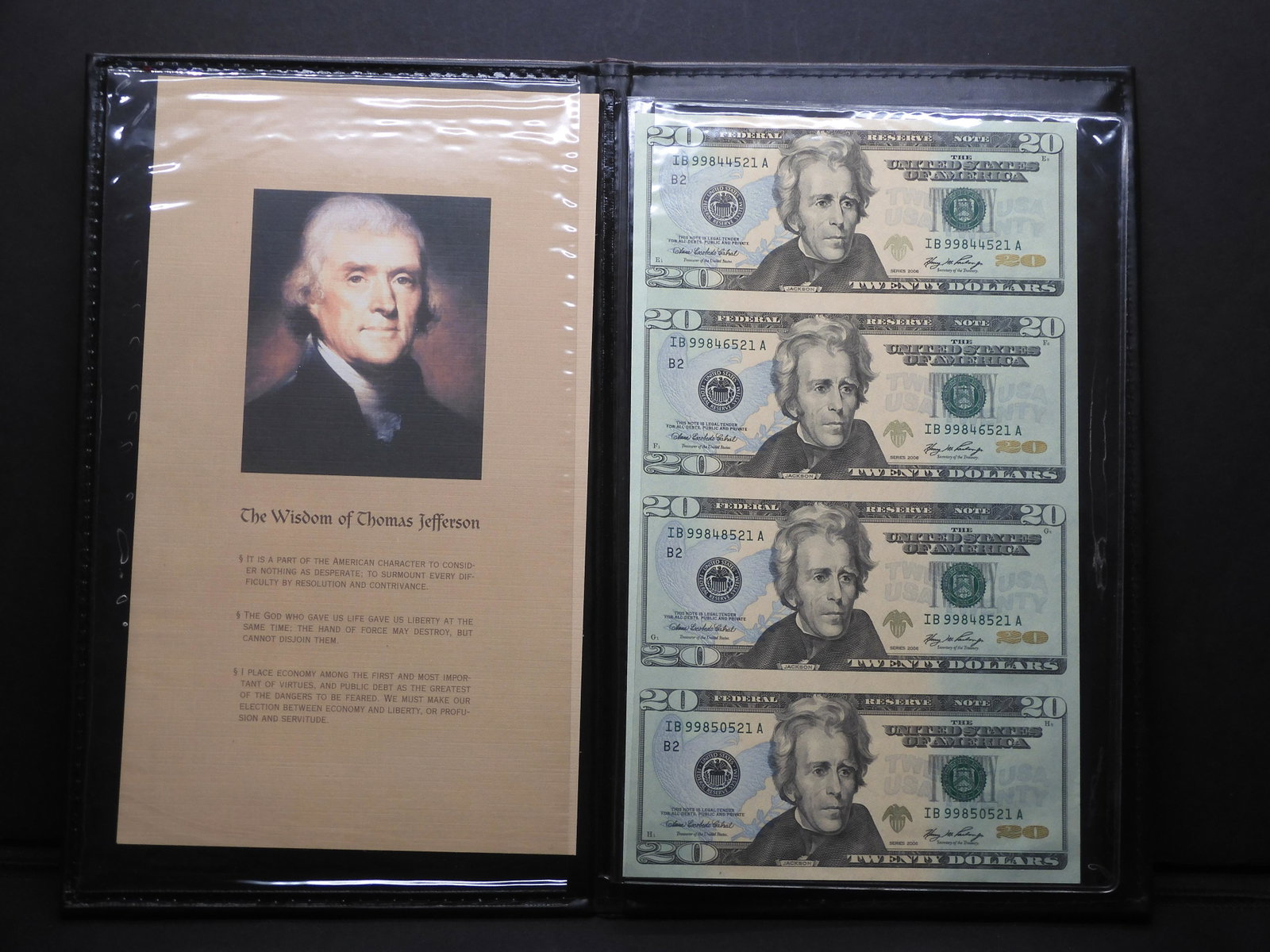 2006 - Twenty Dollar Uncut Sheet of 4 Federal Reserve: 2006 - Twenty Dollar Uncut Sheet of 4 Federal Reserve Notes - High SN
