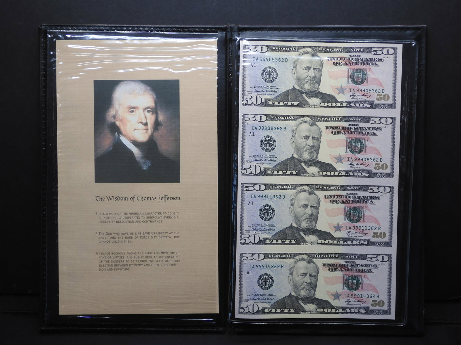 2006 - Fifty Dollar Uncut Sheet of 4 Federal Reserve: 2006 - Fifty Dollar Uncut Sheet of 4 Federal Reserve Notes - High SN