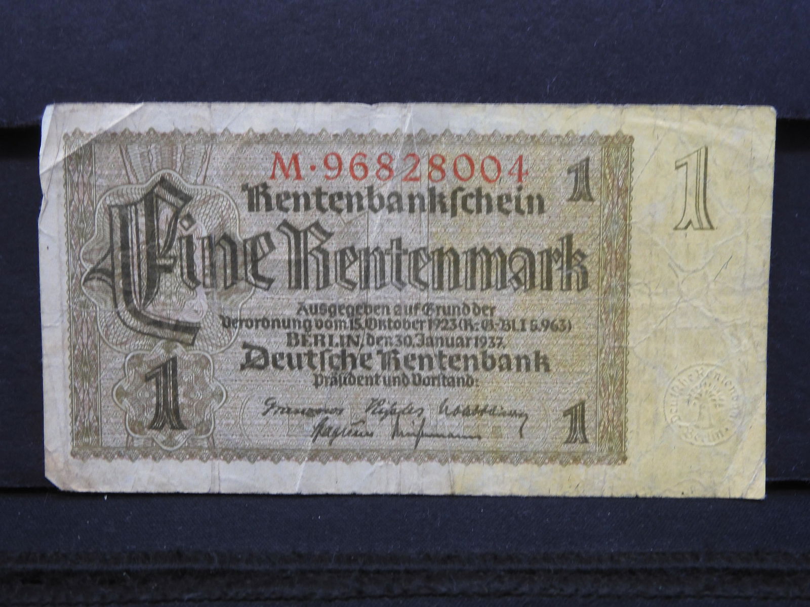 1937 GERMAN NOTE (1 RENTENMARK), RARE THIS HIGH OF (1 of 3)