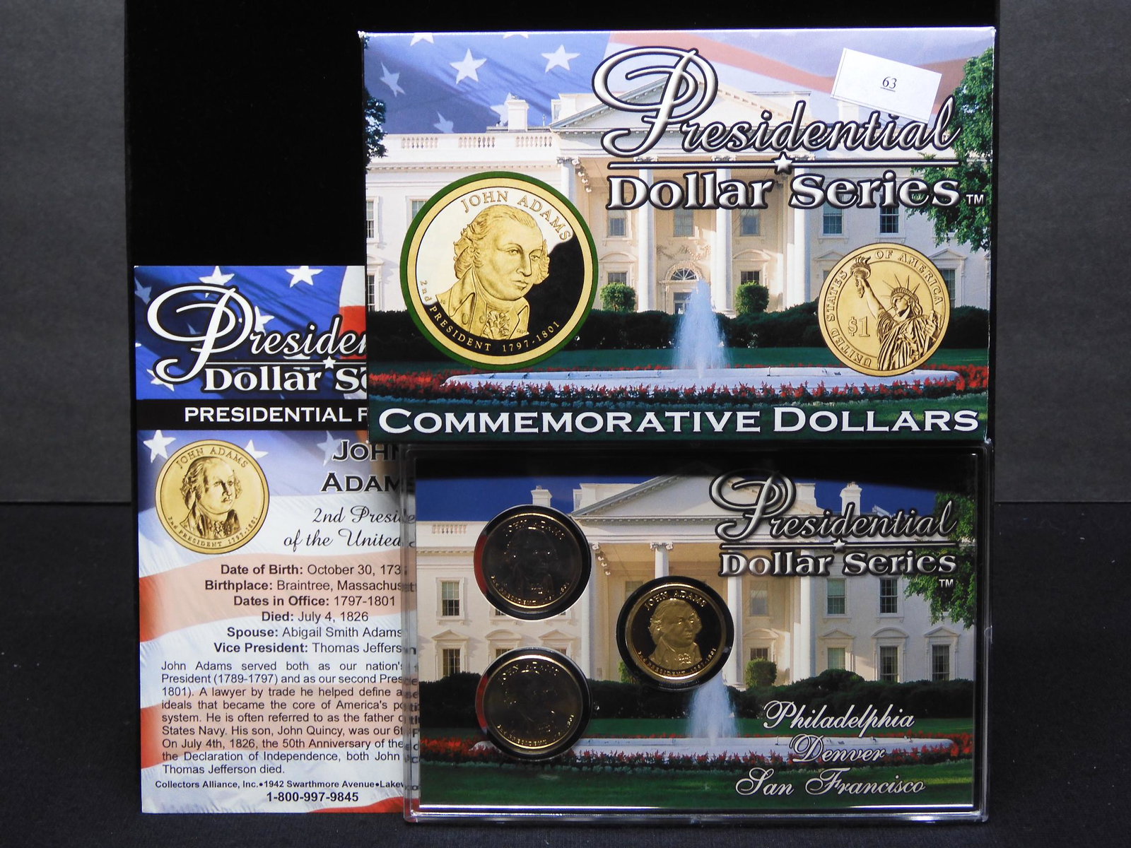 2007 John Adams Presidential Dollar Set - P D & S Mint: 2007 John Adams Presidential Dollar Set - P D & S Mint Mark Dollars w/ Colorful Fact Filled Folder