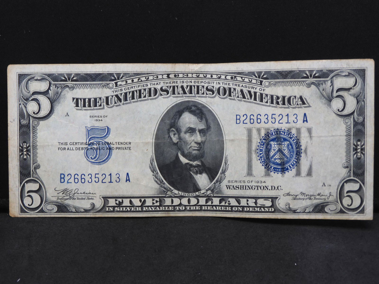 Series 1934 U.S. $5.00 BLUE Seal Note - Nice Condition! (1 of 3)