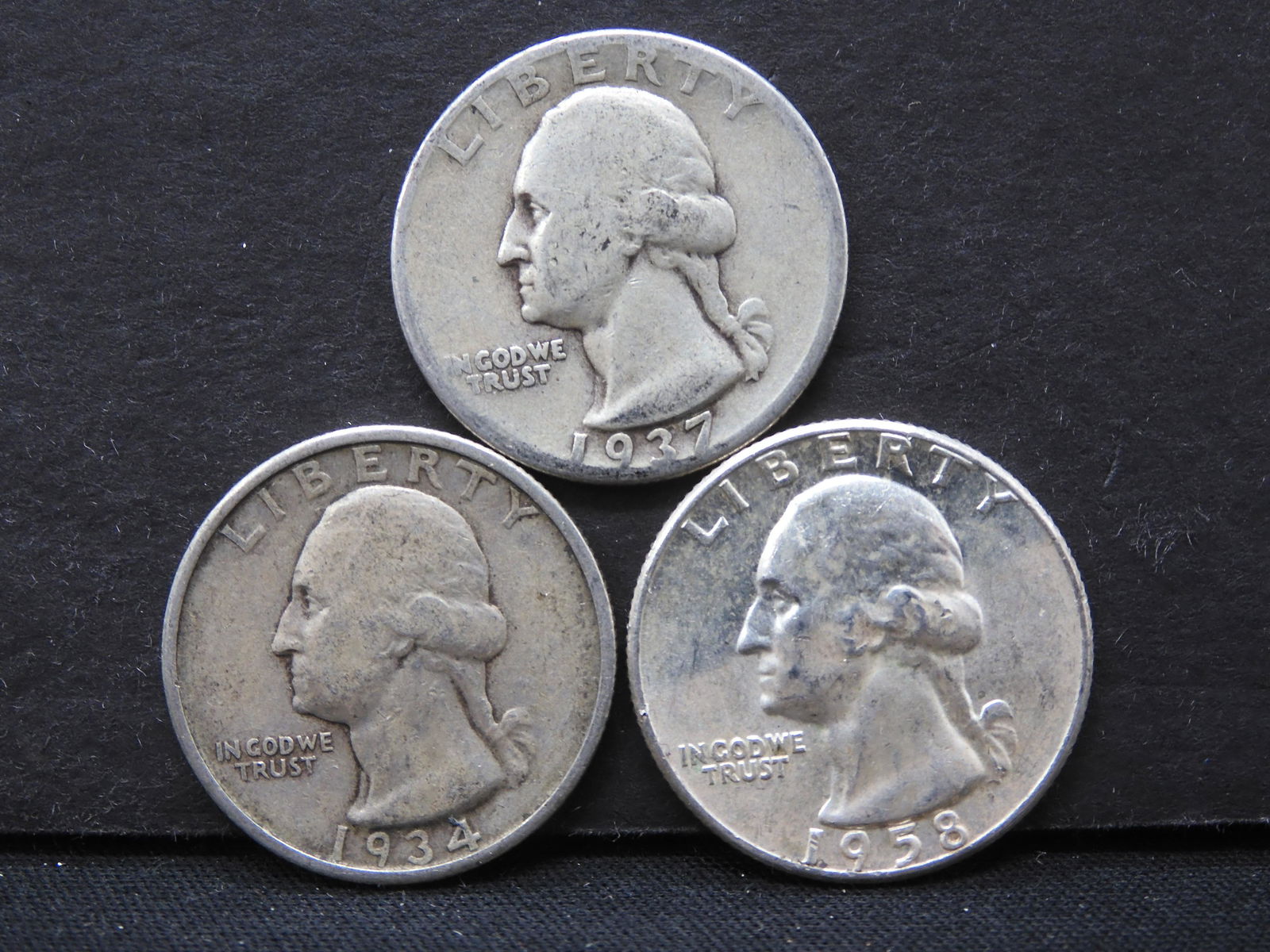 (3) 1934, 1937, 1958 - 90% Silver Washington Quarters (1 of 2)