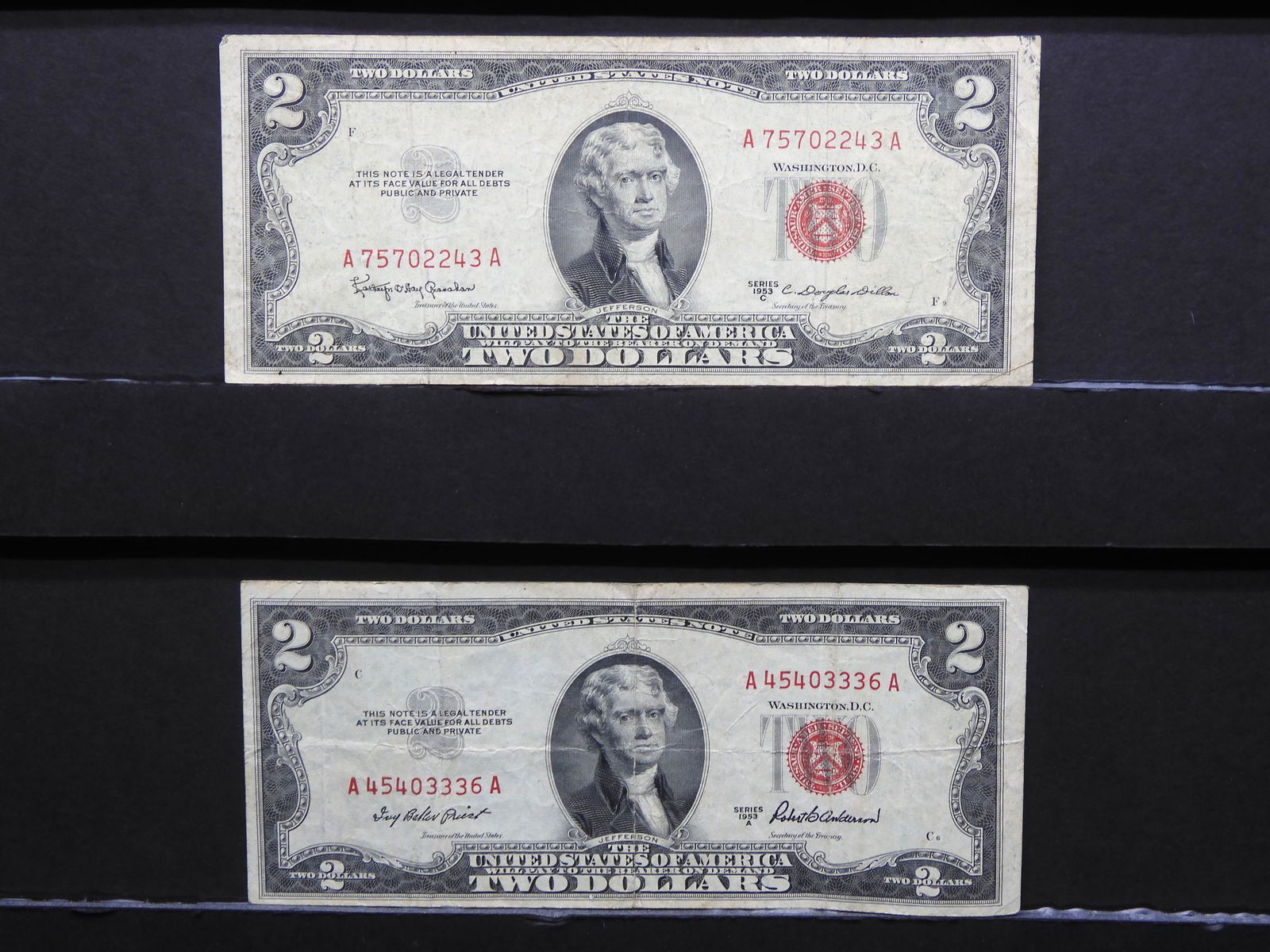 1953-A 1953-C $2 Red Seal United States Notes.  Thomas (1 of 6)
