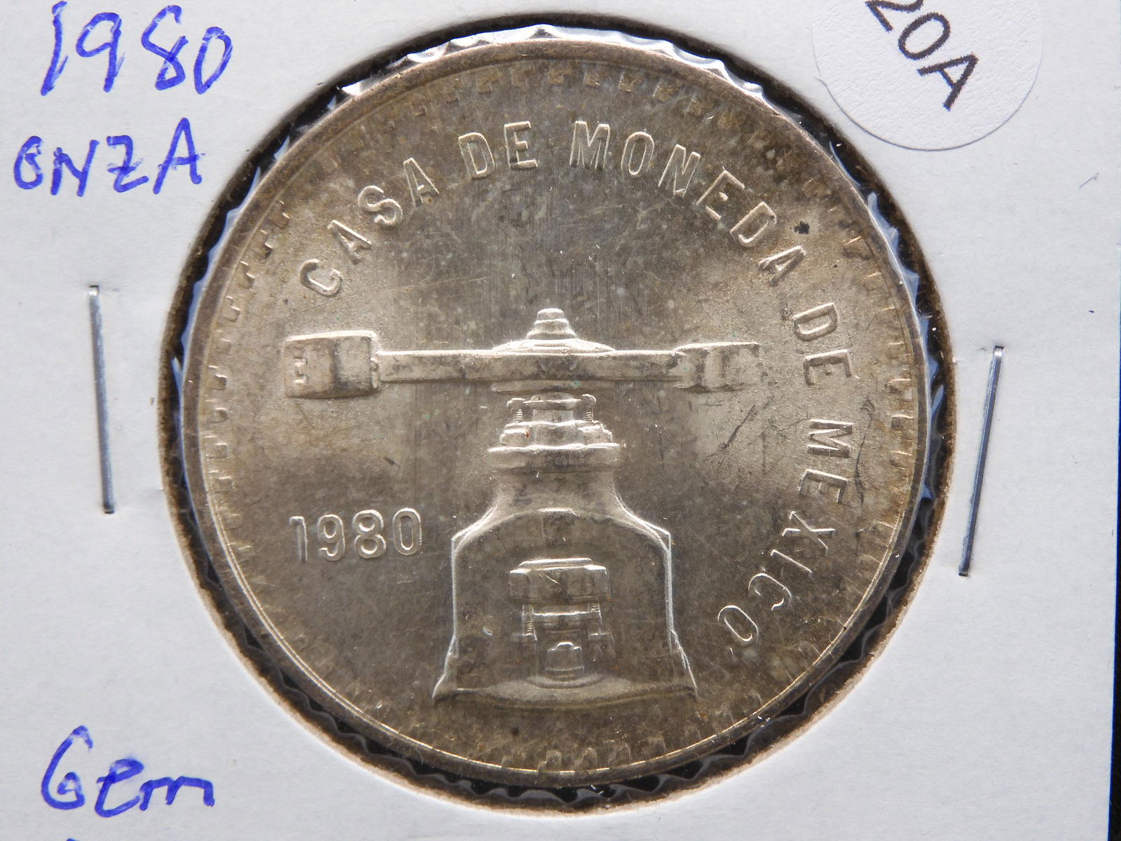 1980-Mo Mexico Onza.  One Troy Ounce Silver.  GEM BU (1 of 3)