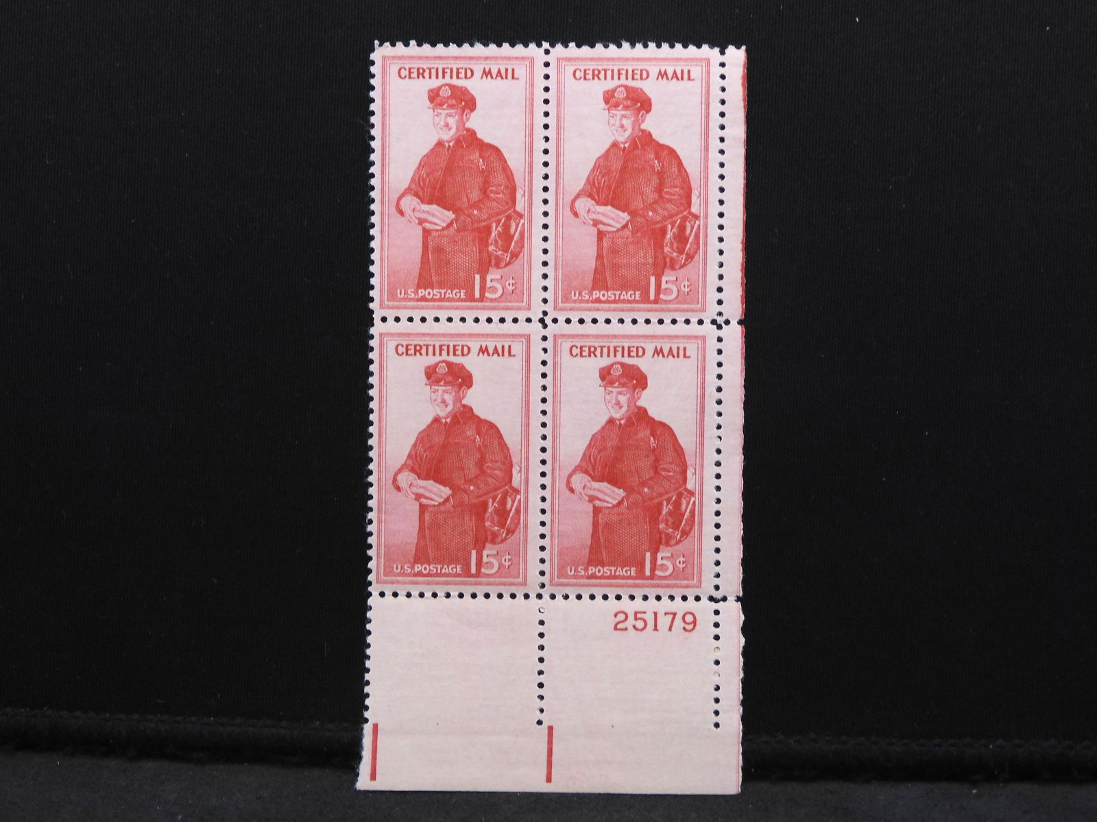 1955 Certified Mail Plate Block.  Mint Never Hinged. (1 of 3)