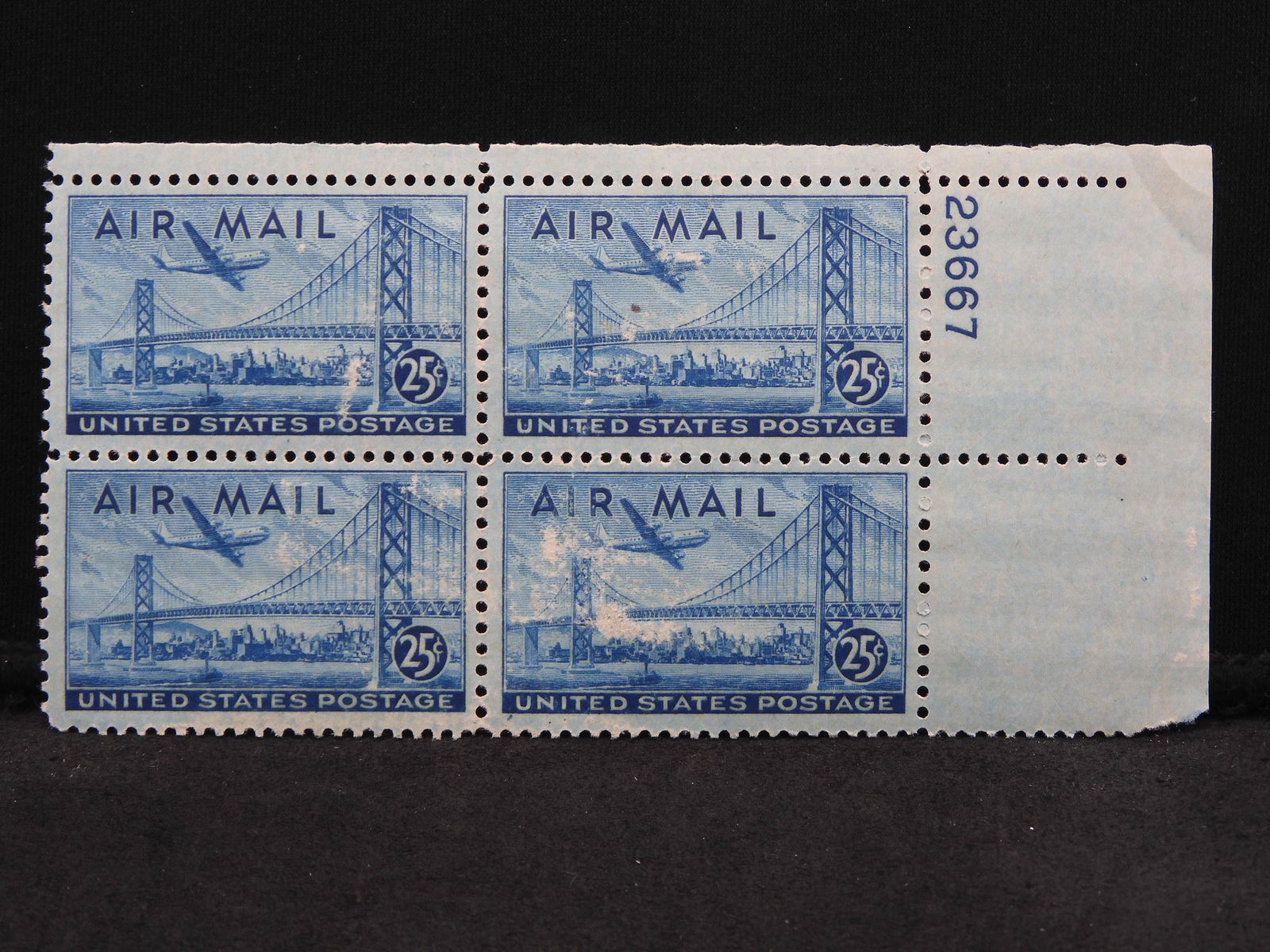 1947 25 Cent Air Mail Plate Block.  Mint Never Hinged. (1 of 3)