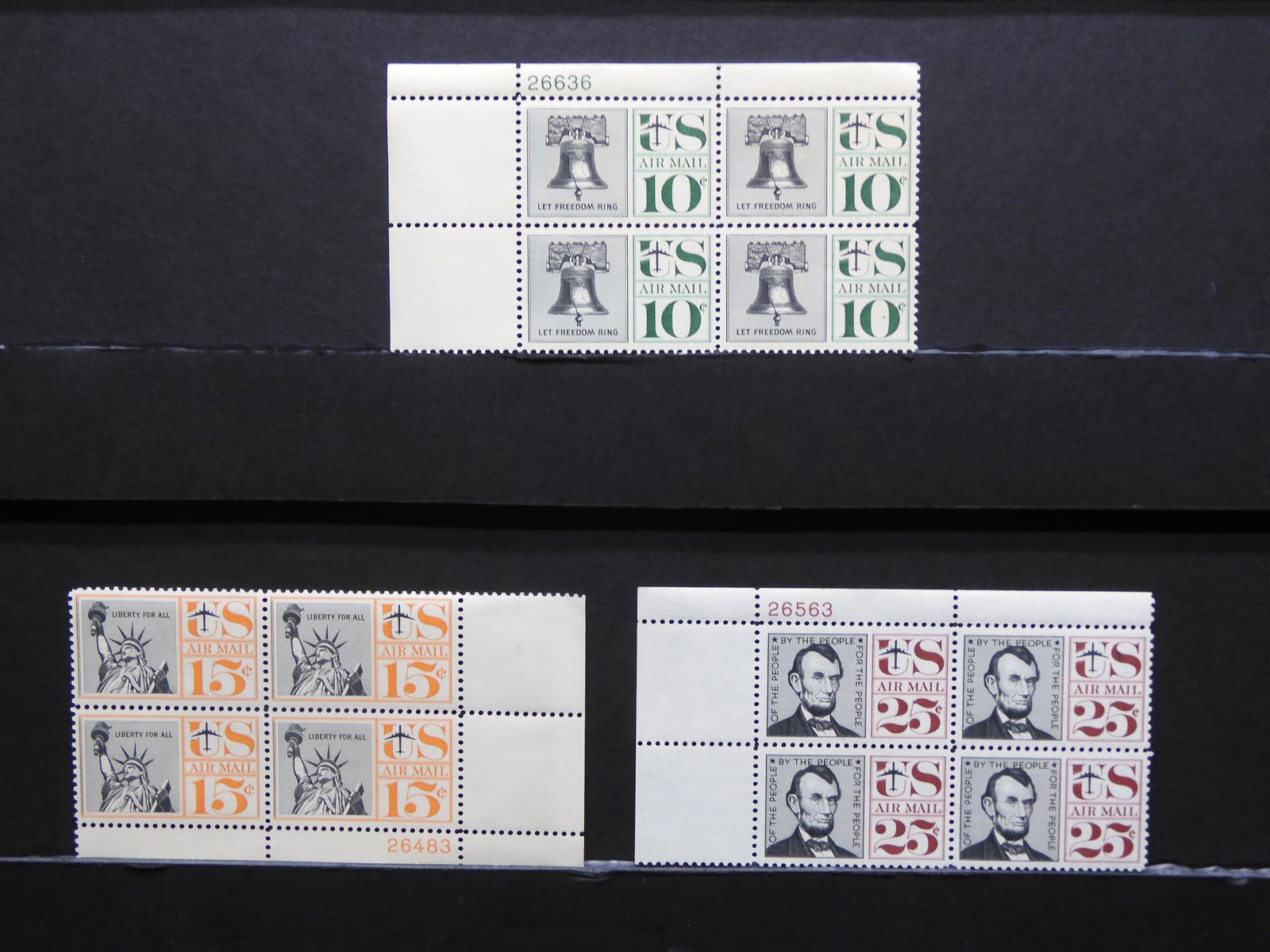 Complete set 1961 Airmail Plate Block Set: 10 Cent, 15 (1 of 5)