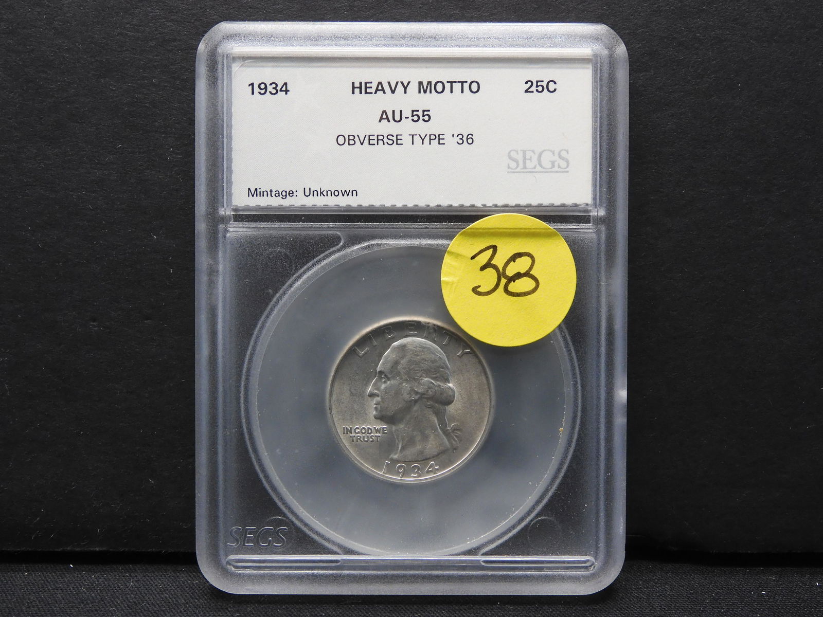 1934 Heavy Motto AU-55 Silver Washington Quarter (1 of 4)