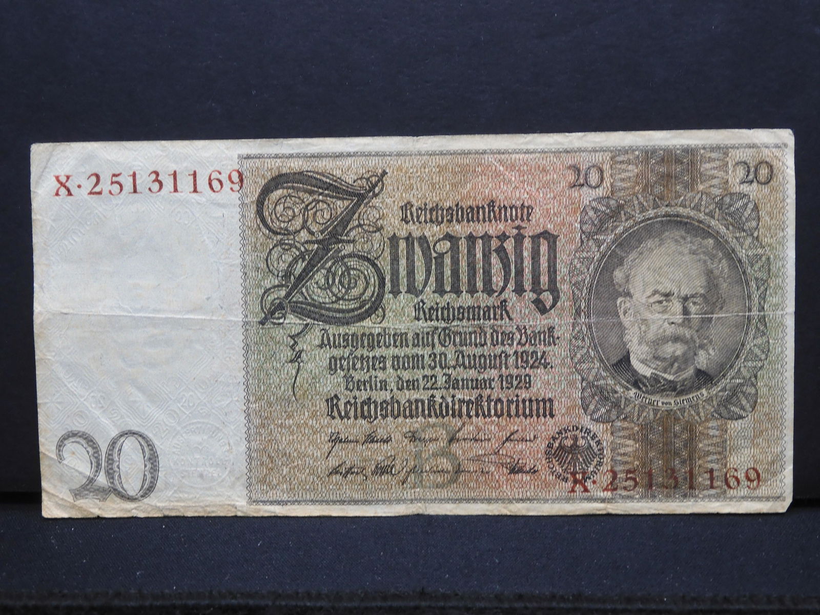 1929 GERMAN (RARE/WEIMAR) 20 MARK BANKNOTE, OWN (1 of 3)