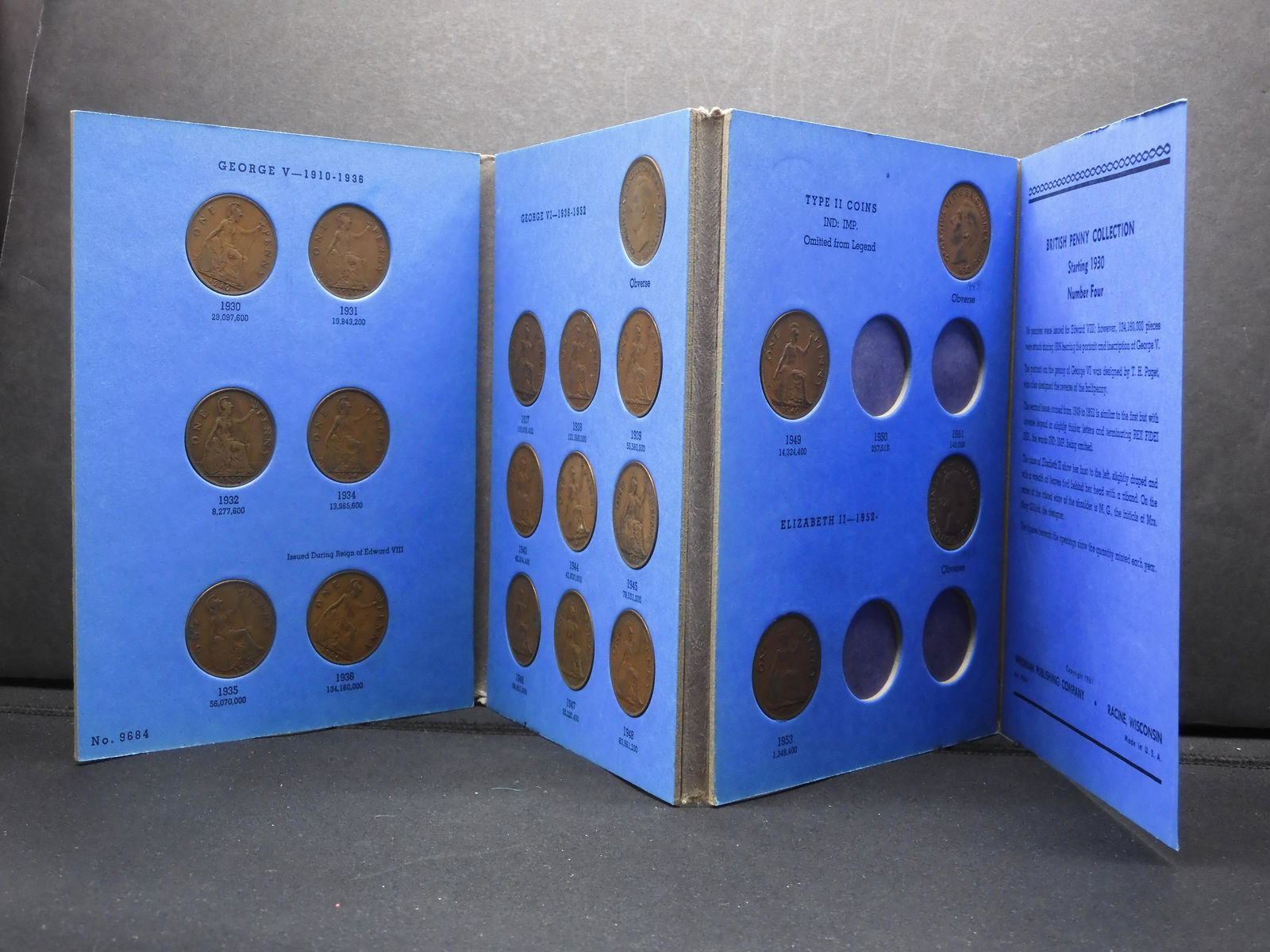 1930-1953 Great Britain Pennies Set.  Missing 2 Coins. (1 of 11)