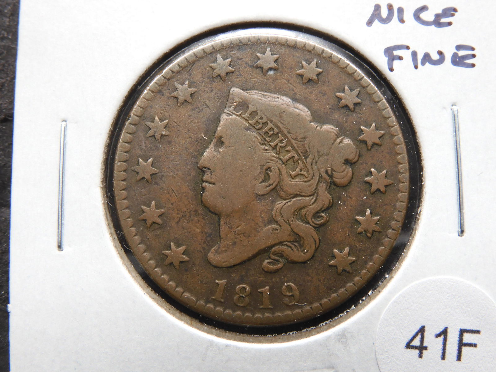 1819 Large Cent.  Nice Fine. (1 of 3)
