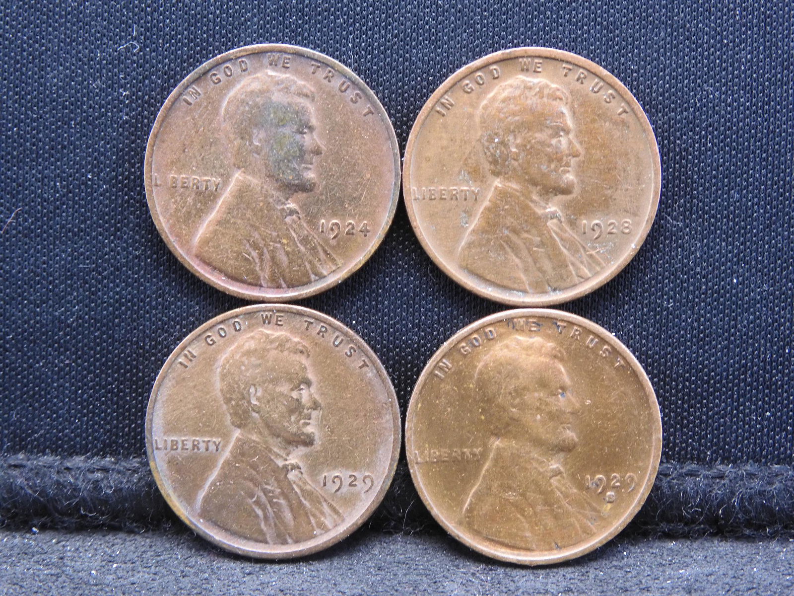 (4) Lincoln Wheat Cents 1924, 1928, 1929, & 1929-S (1 of 2)