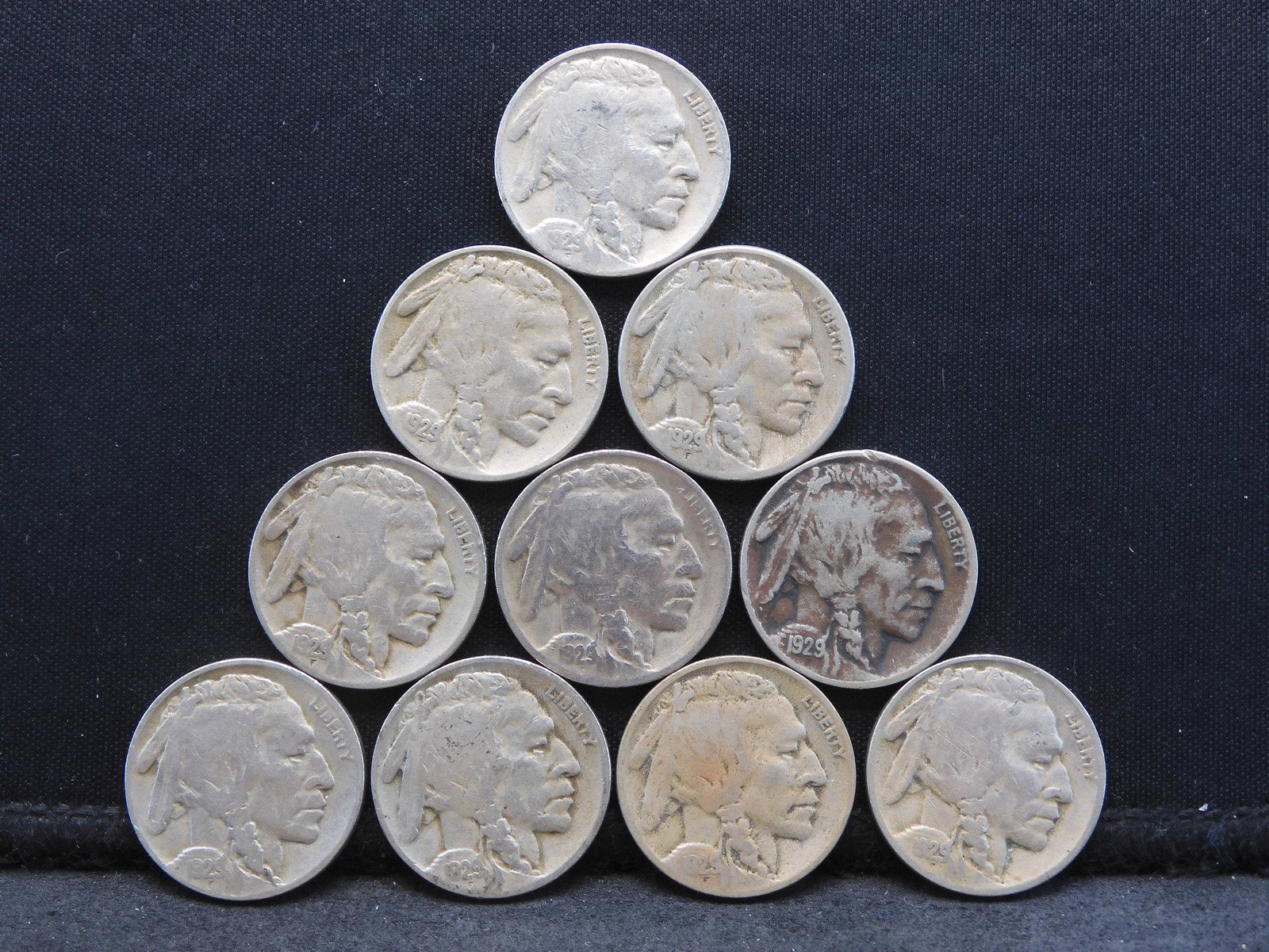 Ten 1929-D Buffalo Nickels.  Full Readable Dates. (1 of 2)