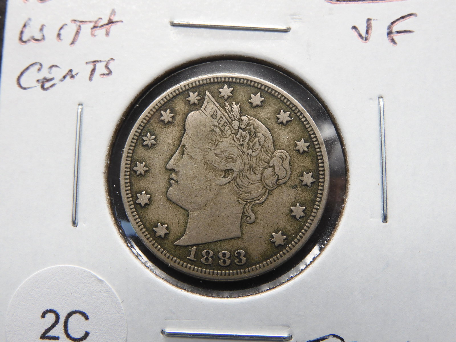 1883 With Cents Liberty "V" Nickel.  VF.  Semi-Key. (1 of 3)