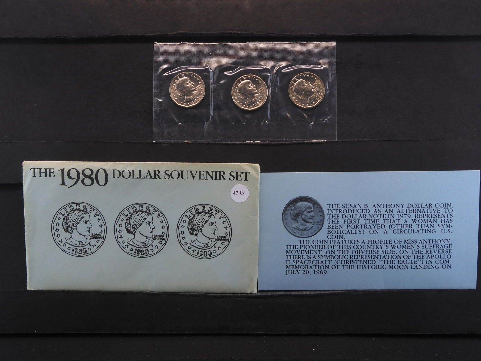 1980 Susan B. Anthony Souvenir Set.  3 Coins. (1 of 4)