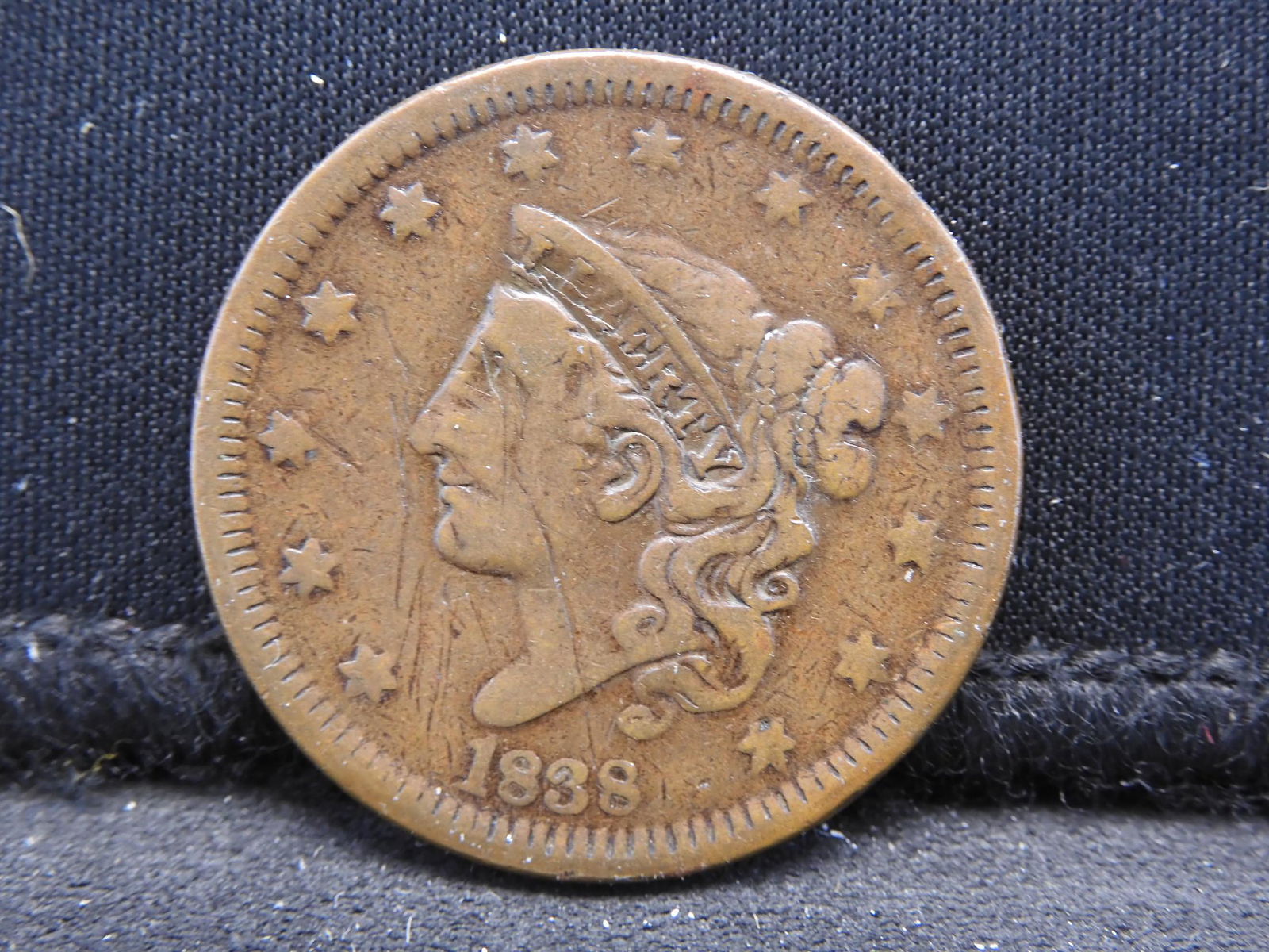 1838 US Large Cent.  Nice detail.  Damage. (1 of 3)