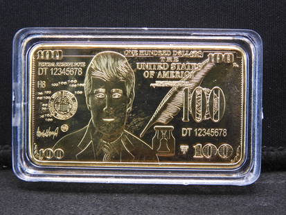 2008 A $100 Federal Reserve Note Ingot Medallion. Serial # Dt 12345678