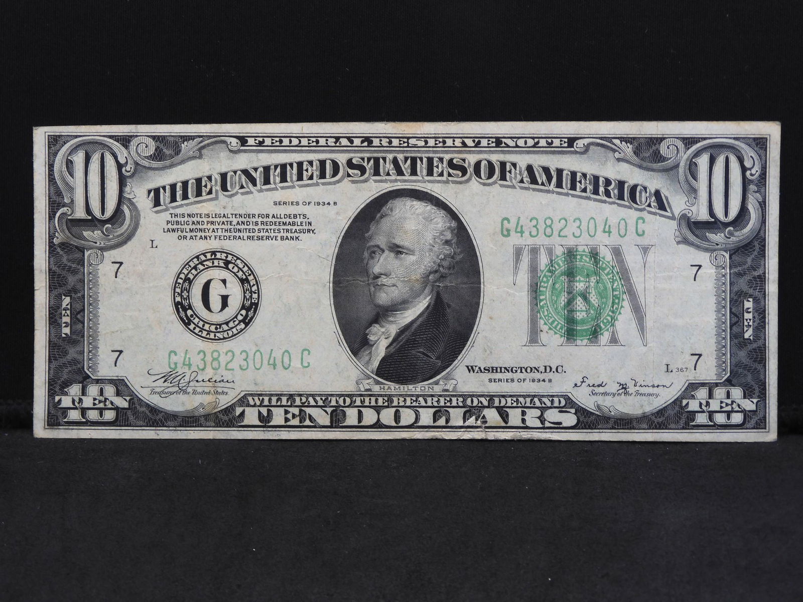 1934-B $10 Federal Reserve Note.  Chicago Fed.  VF. (1 of 3)