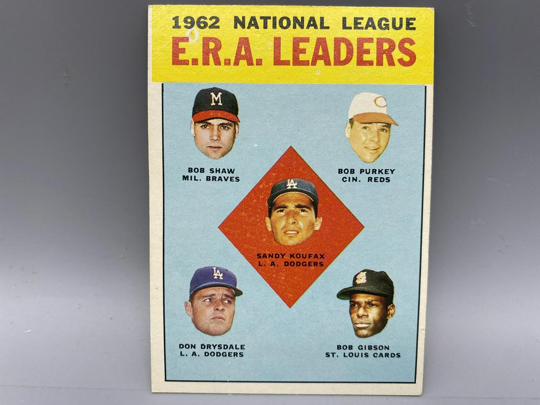 1962 Topps #5 NL ERA leaders including Sandy Koufax,: 1962 Topps #5 NL ERA leaders including Sandy Koufax, Bob Gibson and Don Drysdale