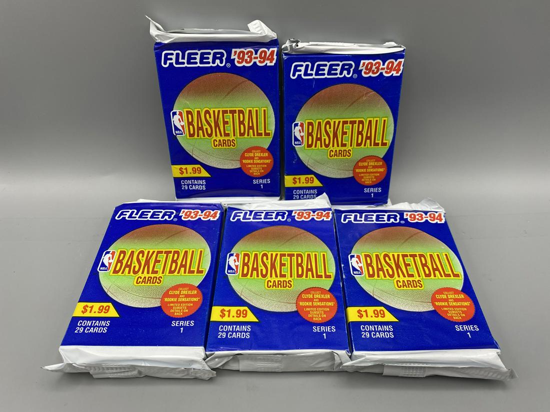 Lot of (5) 1993-94 Fleer NBA Jumbo Sealed Packs - 29 (1 of 2)