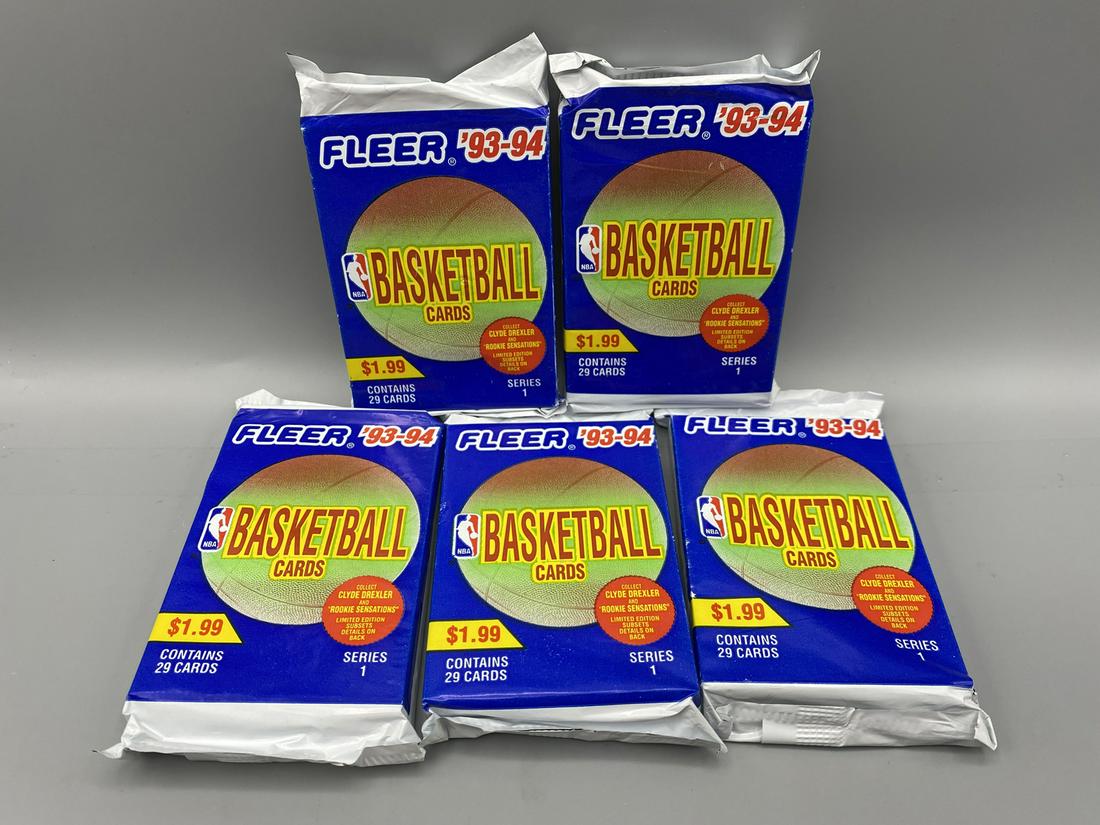 Lot of (5) 1993-94 Fleer NBA Jumbo Sealed Packs - 29 (1 of 2)