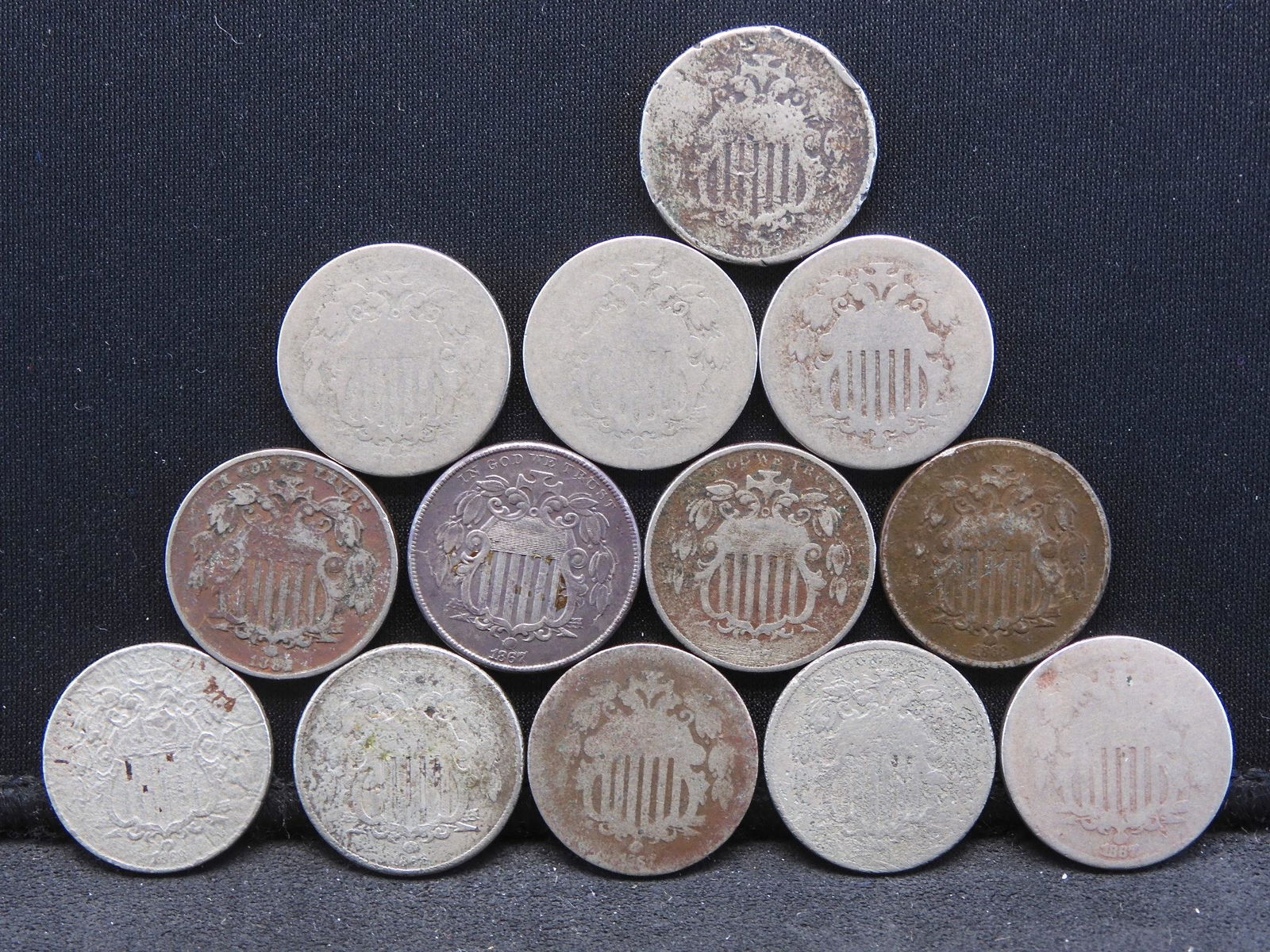 Grab Bag - Shield Nickels - 13 Nickels w/ Various (1 of 2)