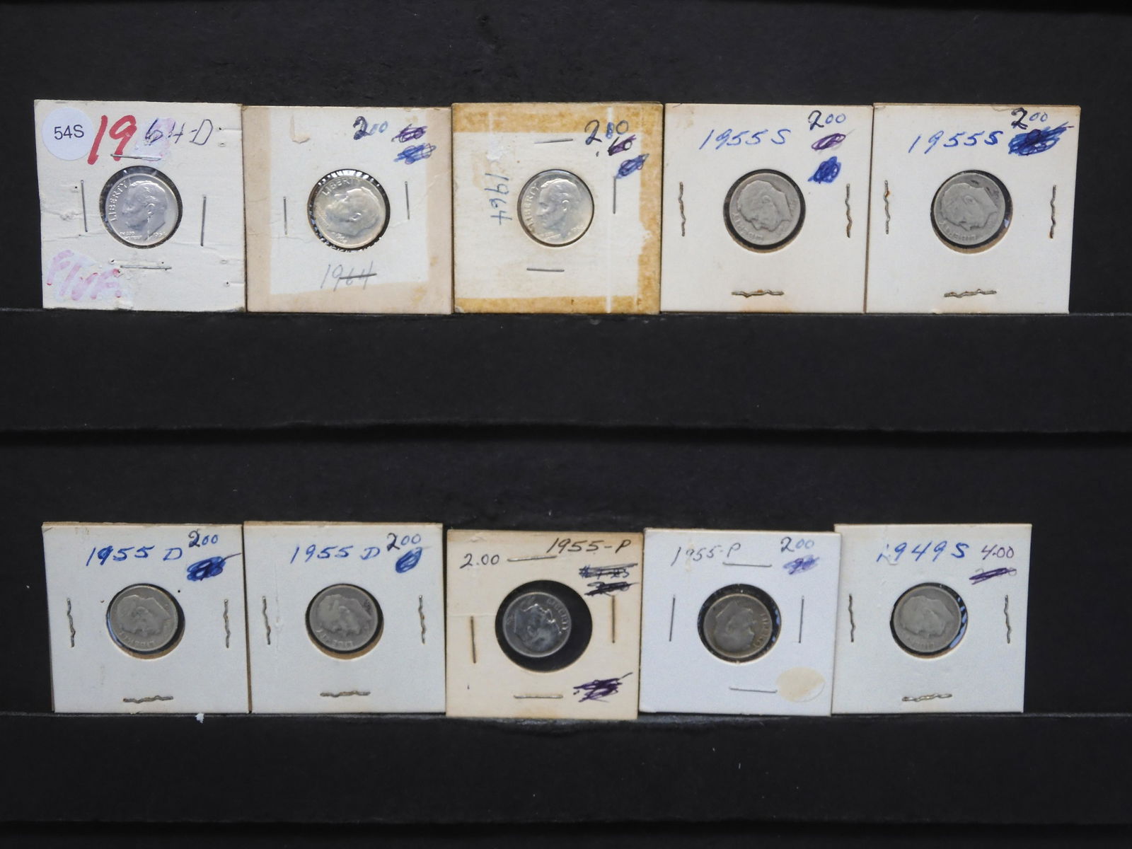 (10) Roosevelt Dimes 1955 - 1964 P, D & S Mints (1 of 9)