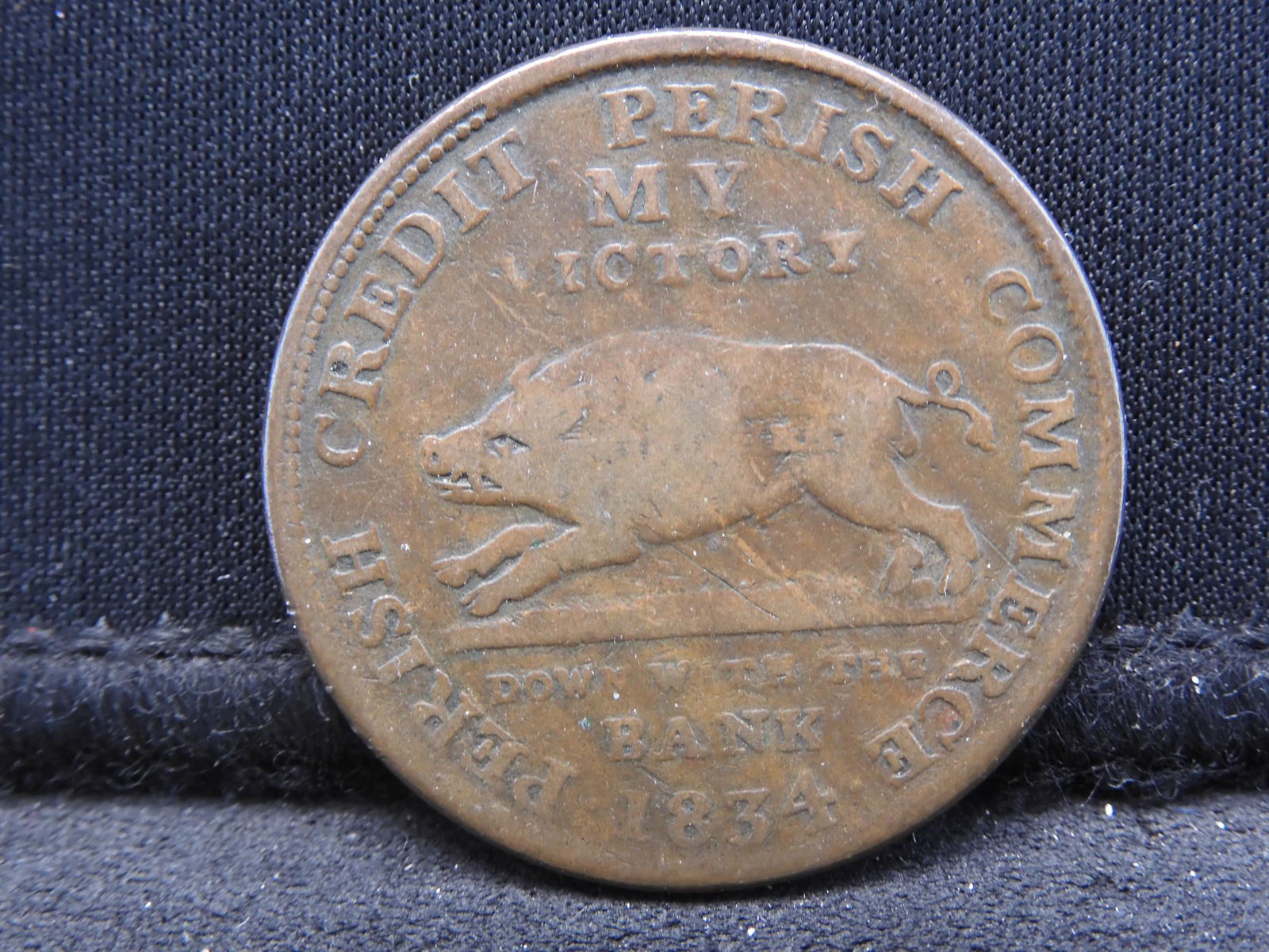 1834 Hard Times Token.  â€œDown with the Bank.â€ (1 of 2)