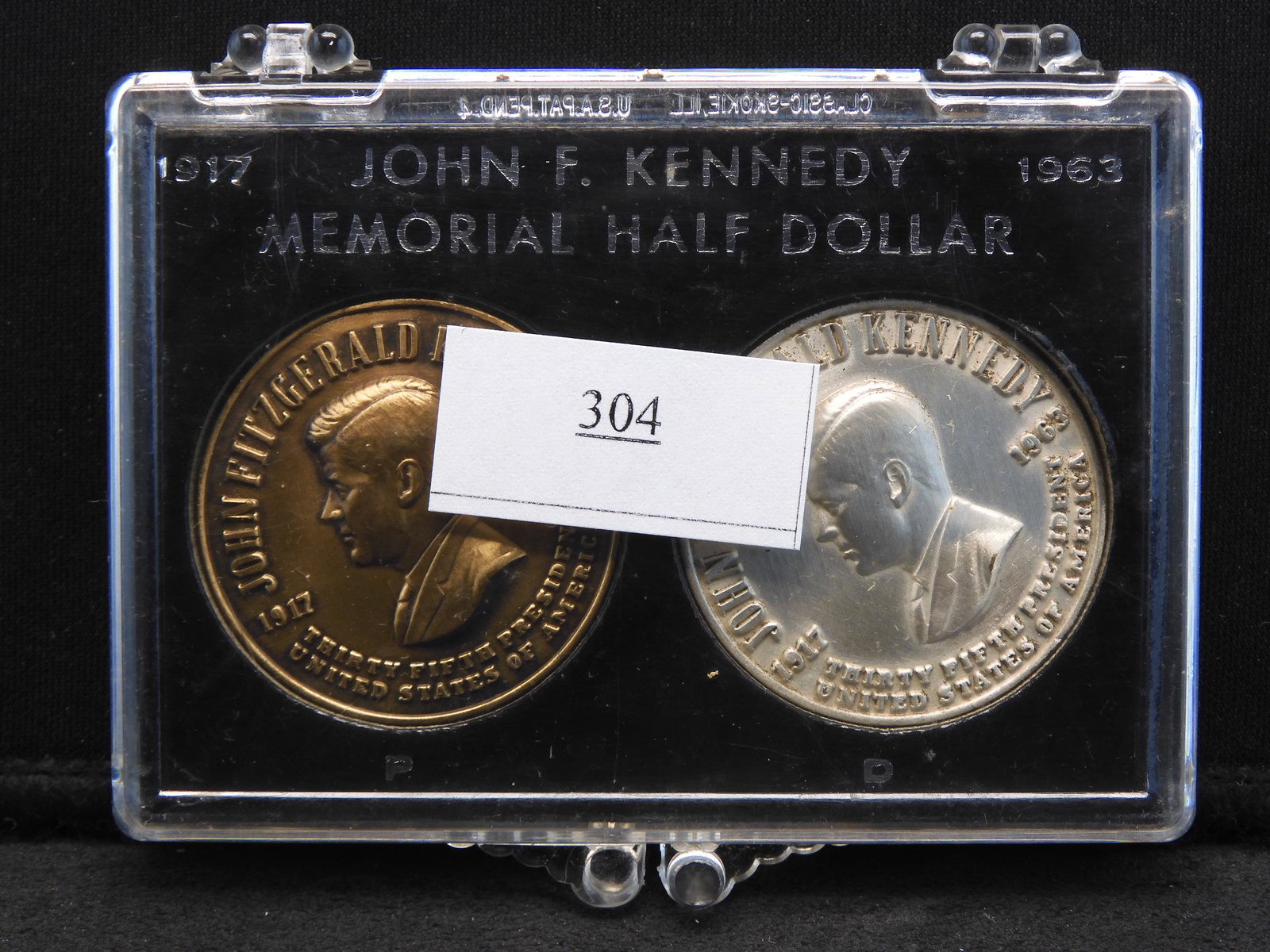 John F. Kennedy Memorial Medallions in Display Case w/ (1 of 4)