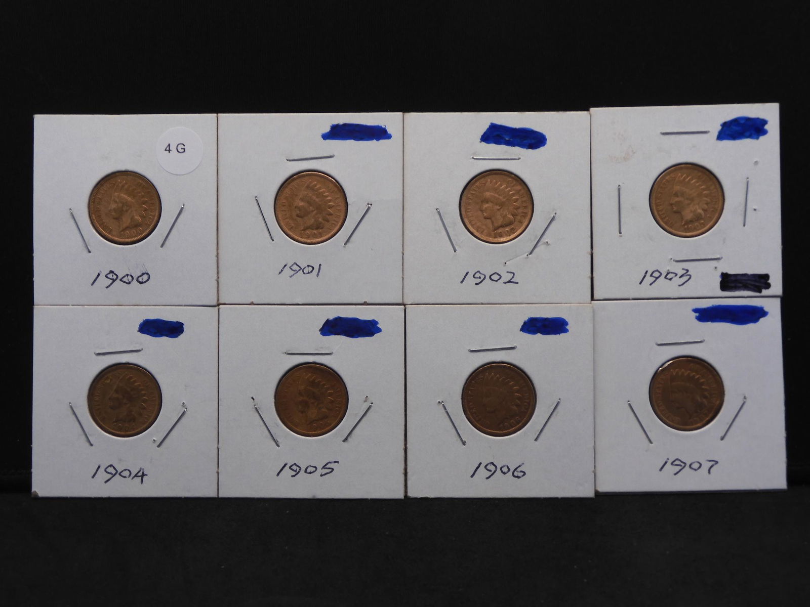 1900 to 1907 Indian Head Cents 8 Coins (1 of 9)