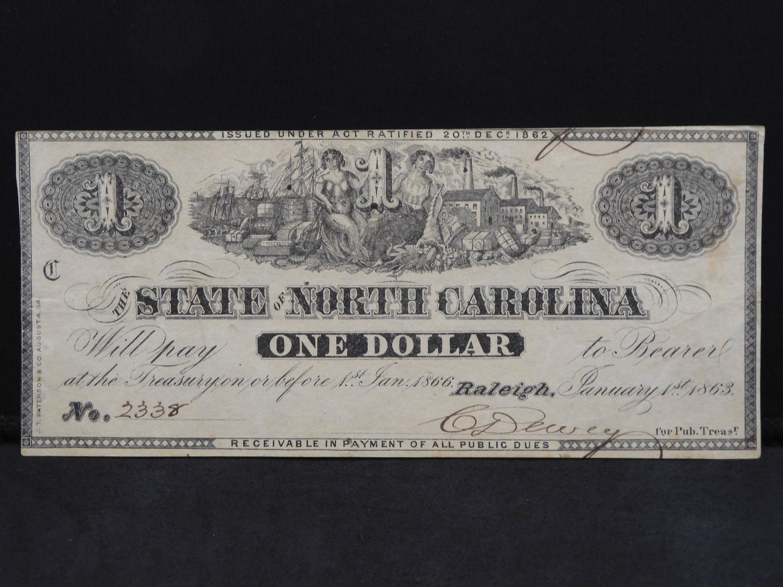 1863 North Carolina $1. Civil War Note.  Choice Crisp (1 of 3)