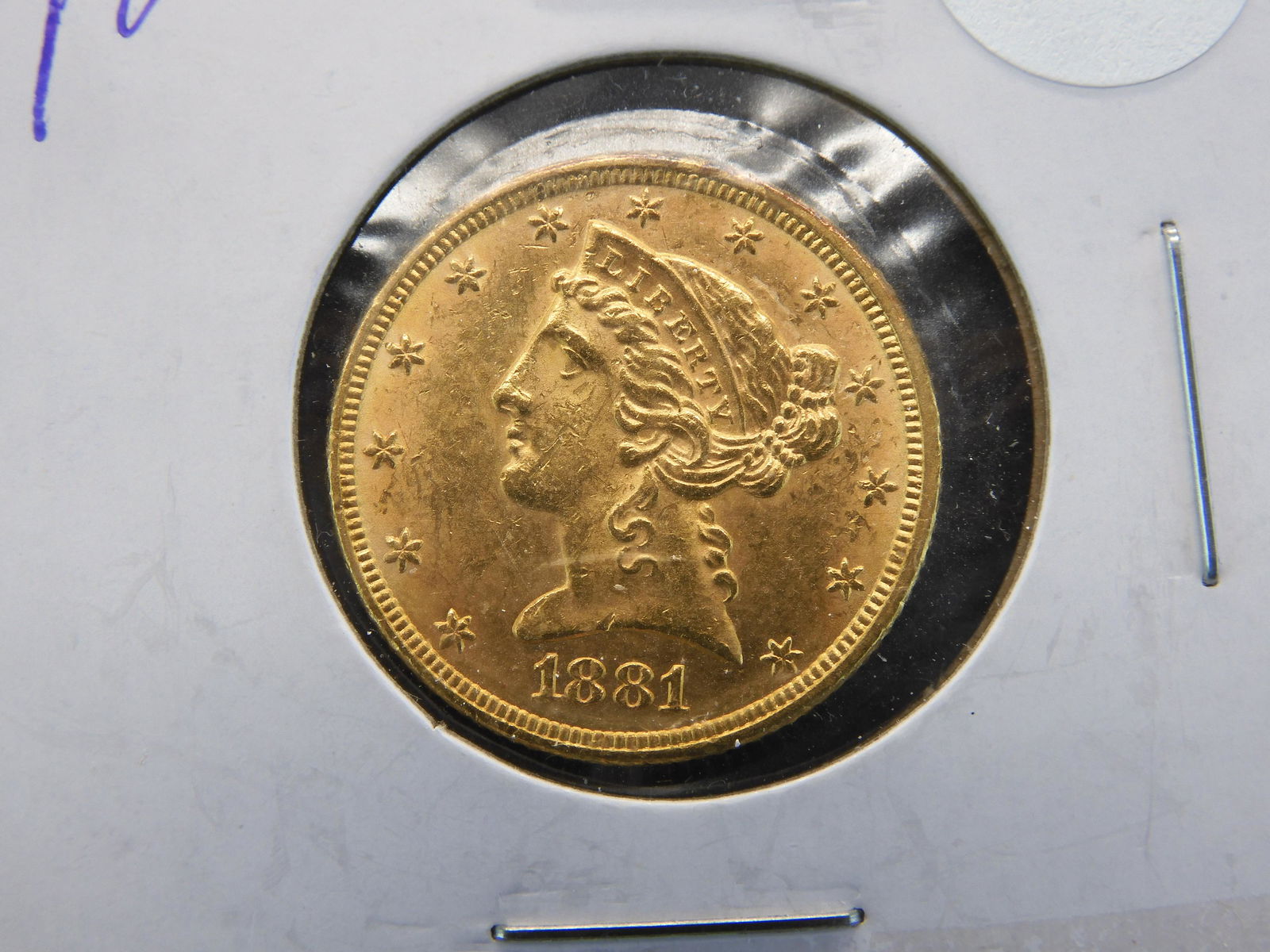 1881 Gold Coronet Head US Five Dollar 90% Gold Half (1 of 3)