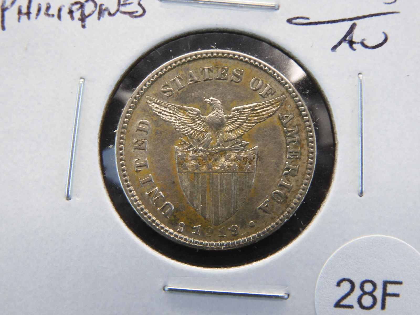 1919-S Philippines 20 Centavos.  AU.  Silver (1 of 3)