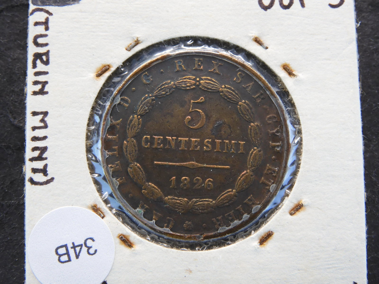 1826-T(PMV) Italy 5 Centesimi. Fine+.: 1826-T(PMV) Italy 5 Centesimi. Fine+.