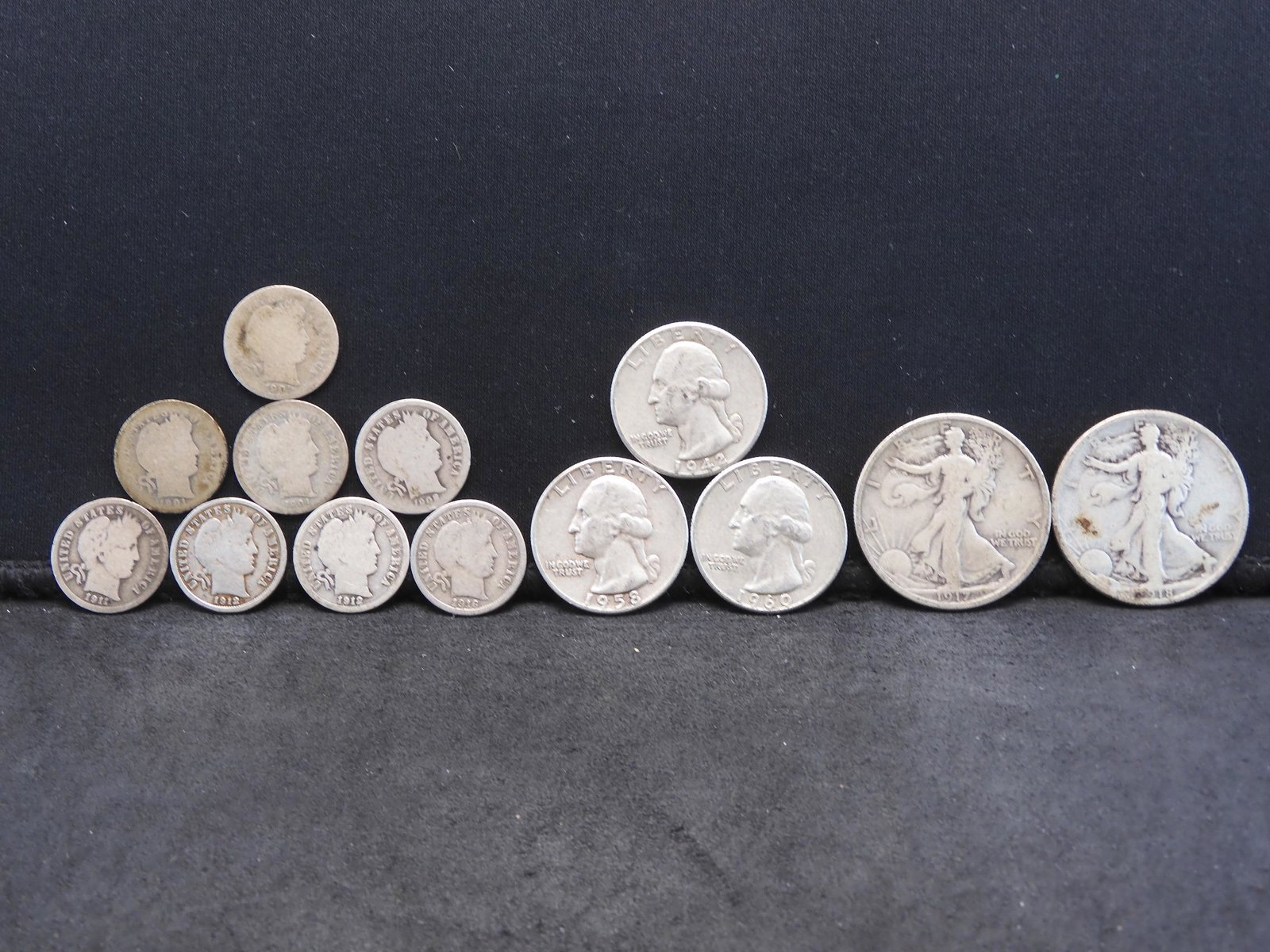 U.S. 90% Silver Coins w/ 8 Barber Dimes, 3 Washington (1 of 7)