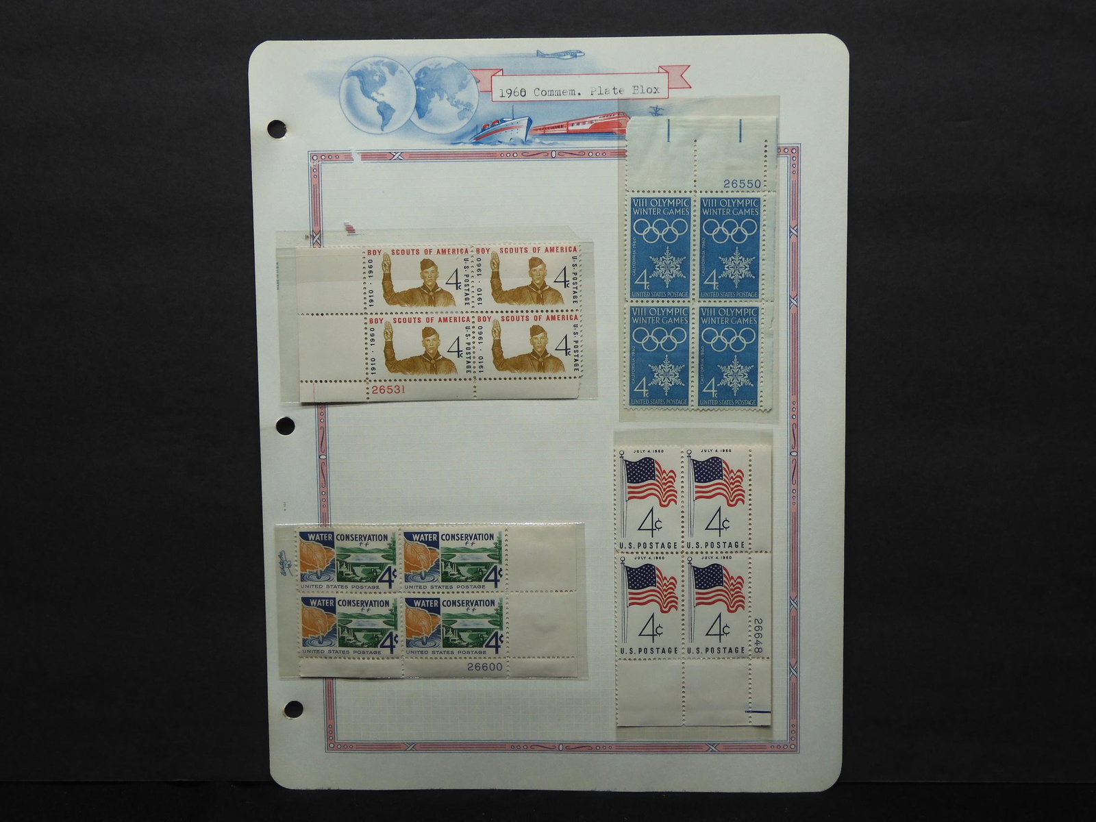 1960 Plate Block 4 Cent Stamps, Variety Of Themes: Boy (1 of 5)