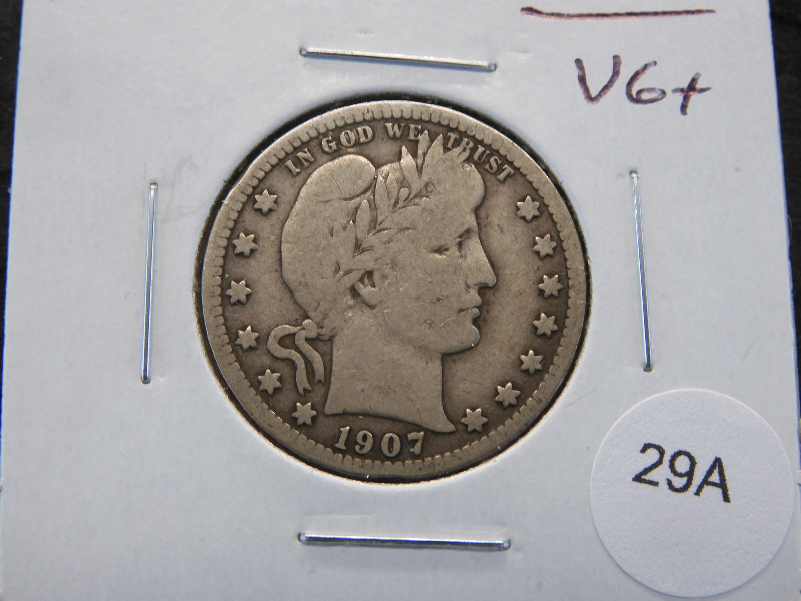 1907-S Barber 25c.  VG+. (1 of 3)