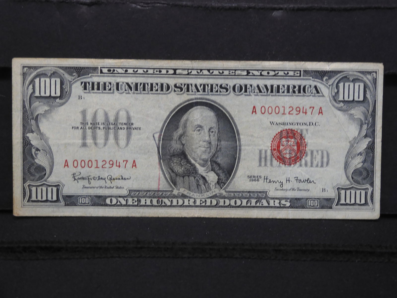 1966 $100 US Red Seal Note (1 of 3)